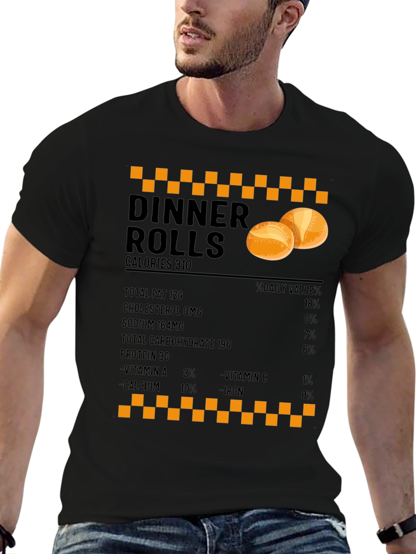 Black Dinner Rolls Nutrition Facts T-Shirt - Foodie Gift view 6