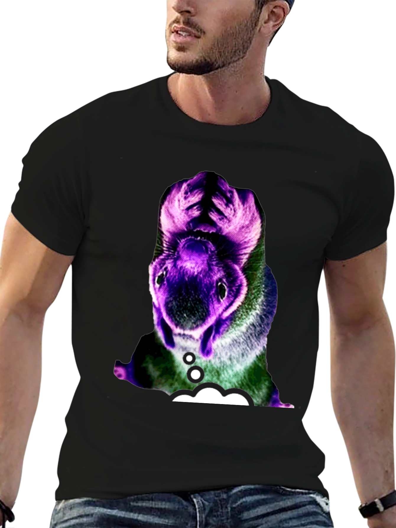 Black Surreal Squirrel Graphic Tee - Black Cotton T-Shirt view 6