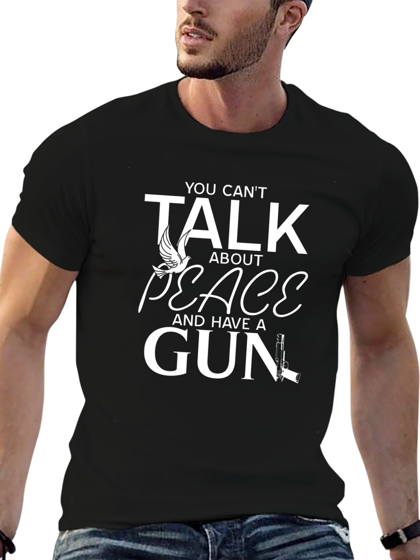 Black Peace Dove & Gun T-Shirt - You Can't Talk About Peace view 6