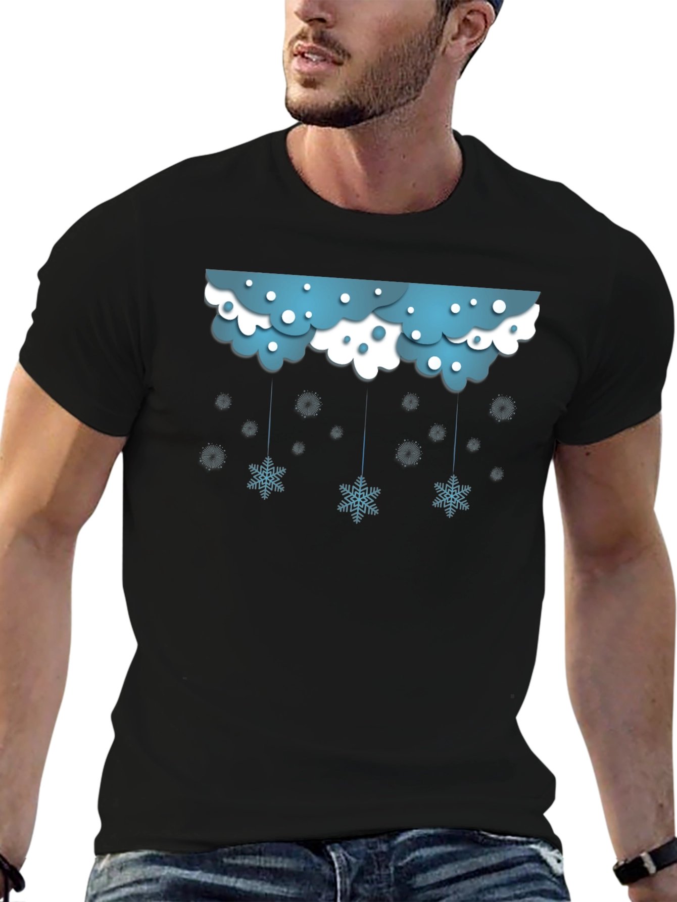 Black Snowflake Cloud Graphic Black T-Shirt view 6