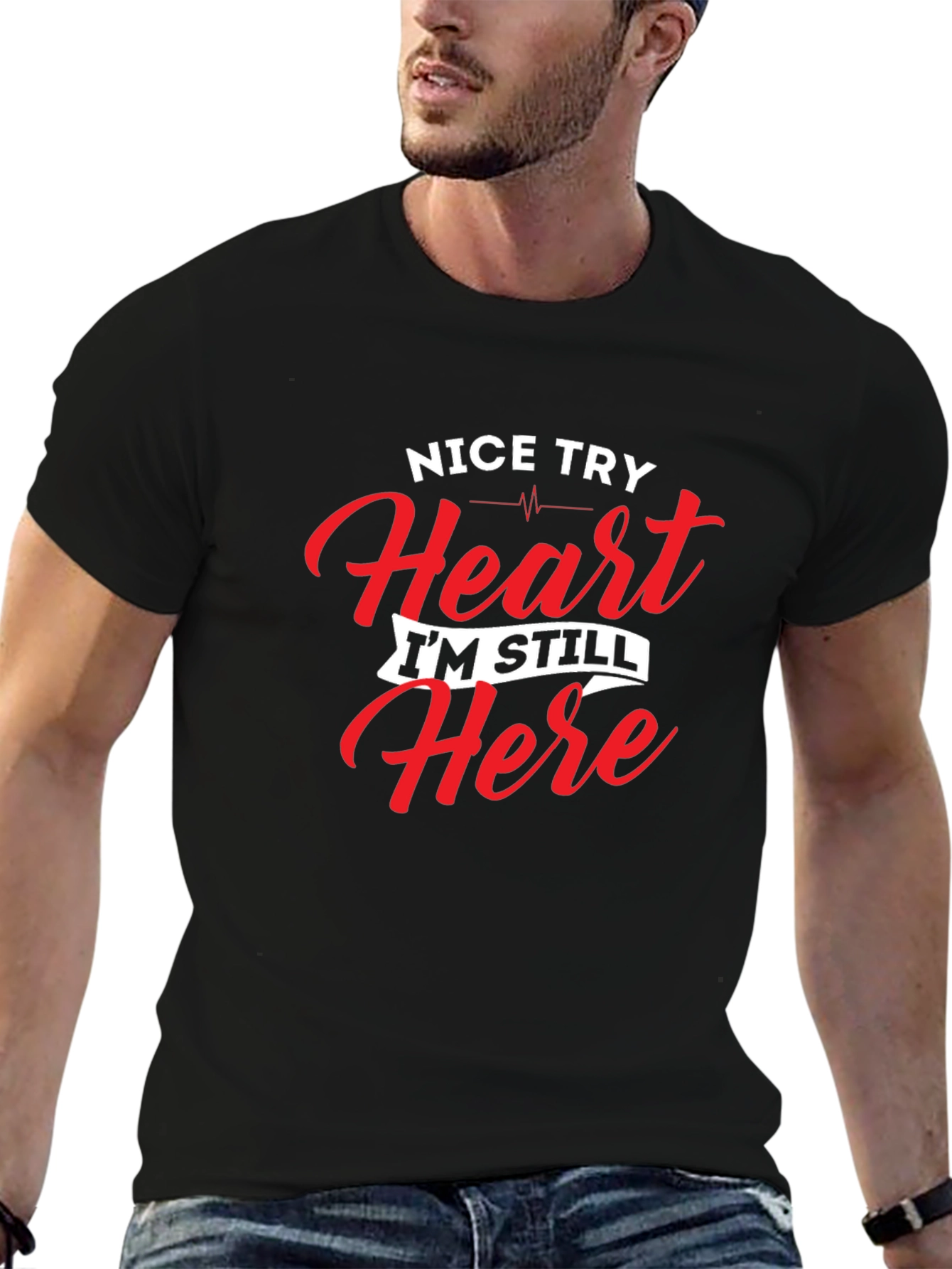 Black Nice Try Heart T-Shirt - Funny Graphic Tee view 6