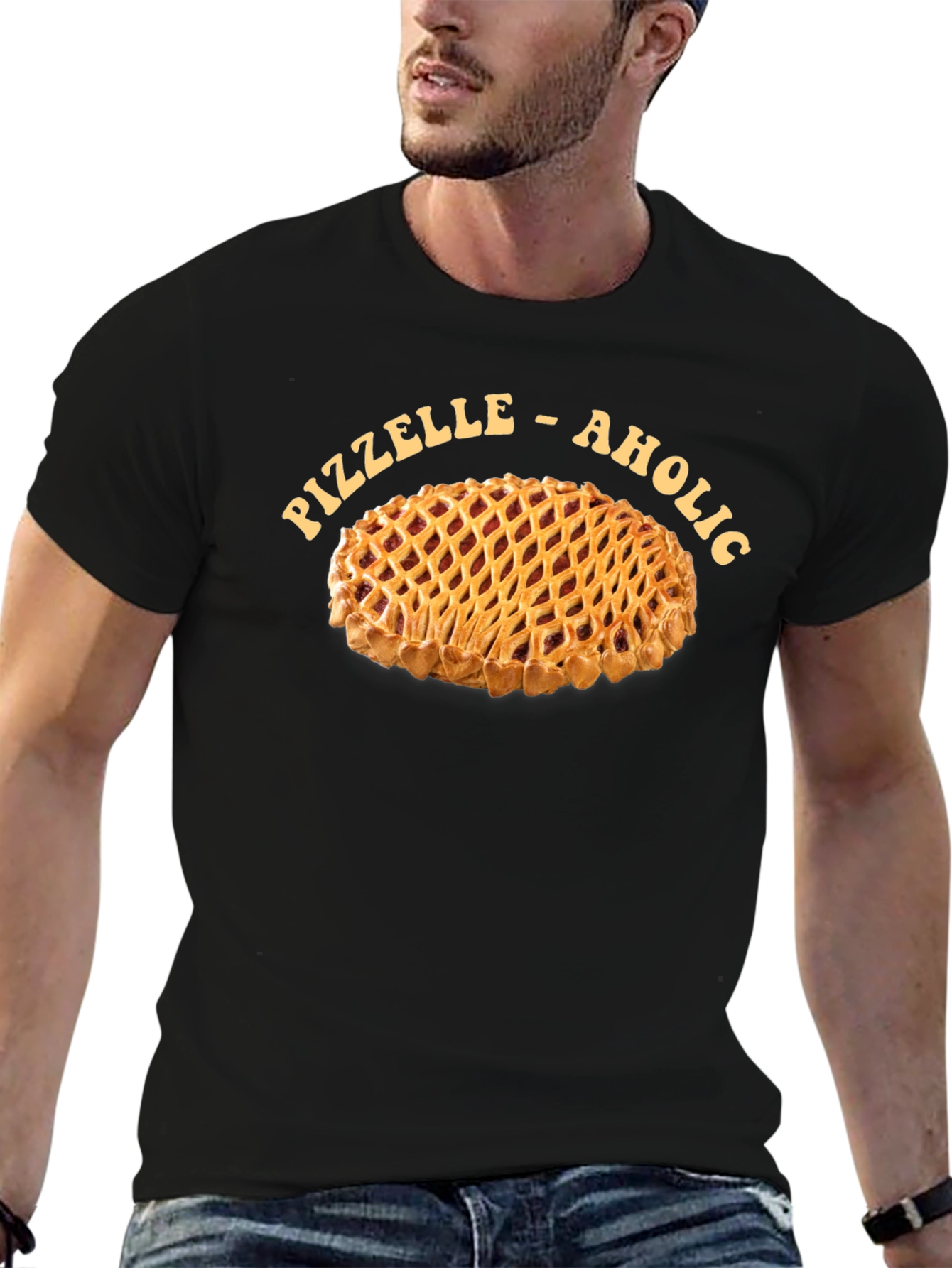 Black Pizzelle-Aholic T-Shirt, Pie Lover Apparel view 6