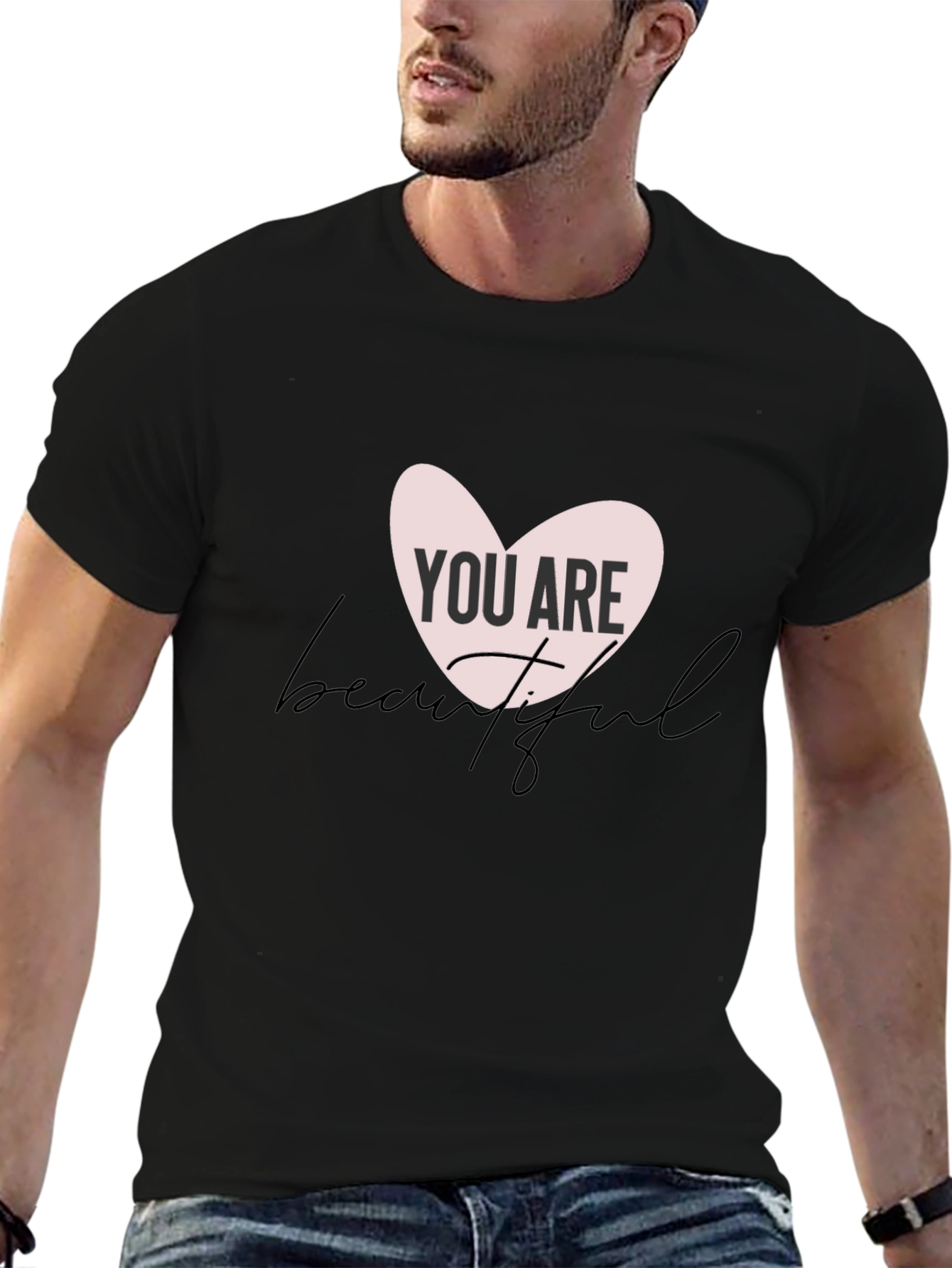 Black You Are Beautiful Graphic Tee - Black Cotton Blend view 6