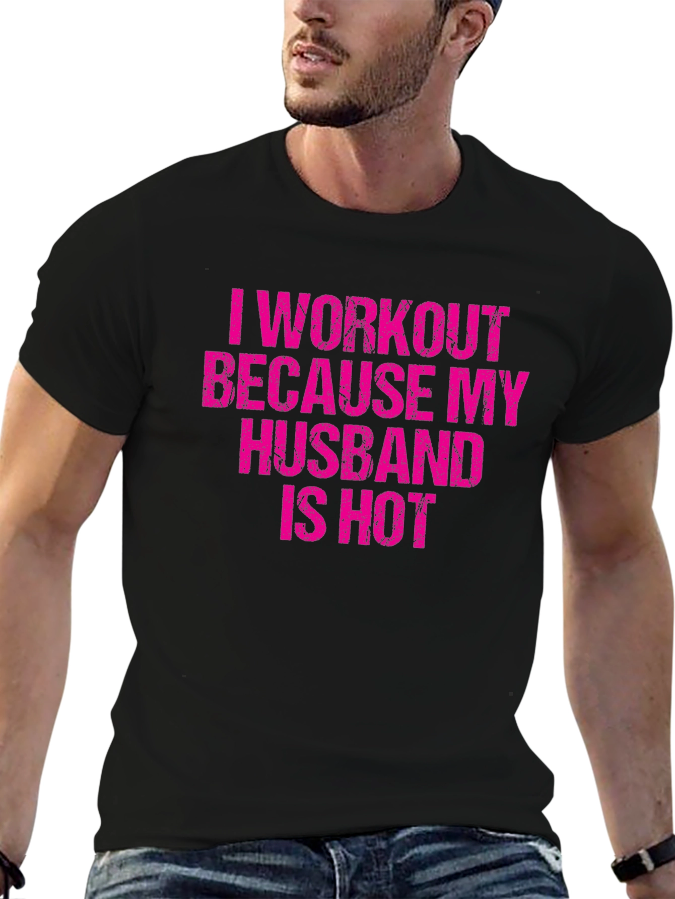 Black Funny Workout Husband Graphic T-Shirt view 6