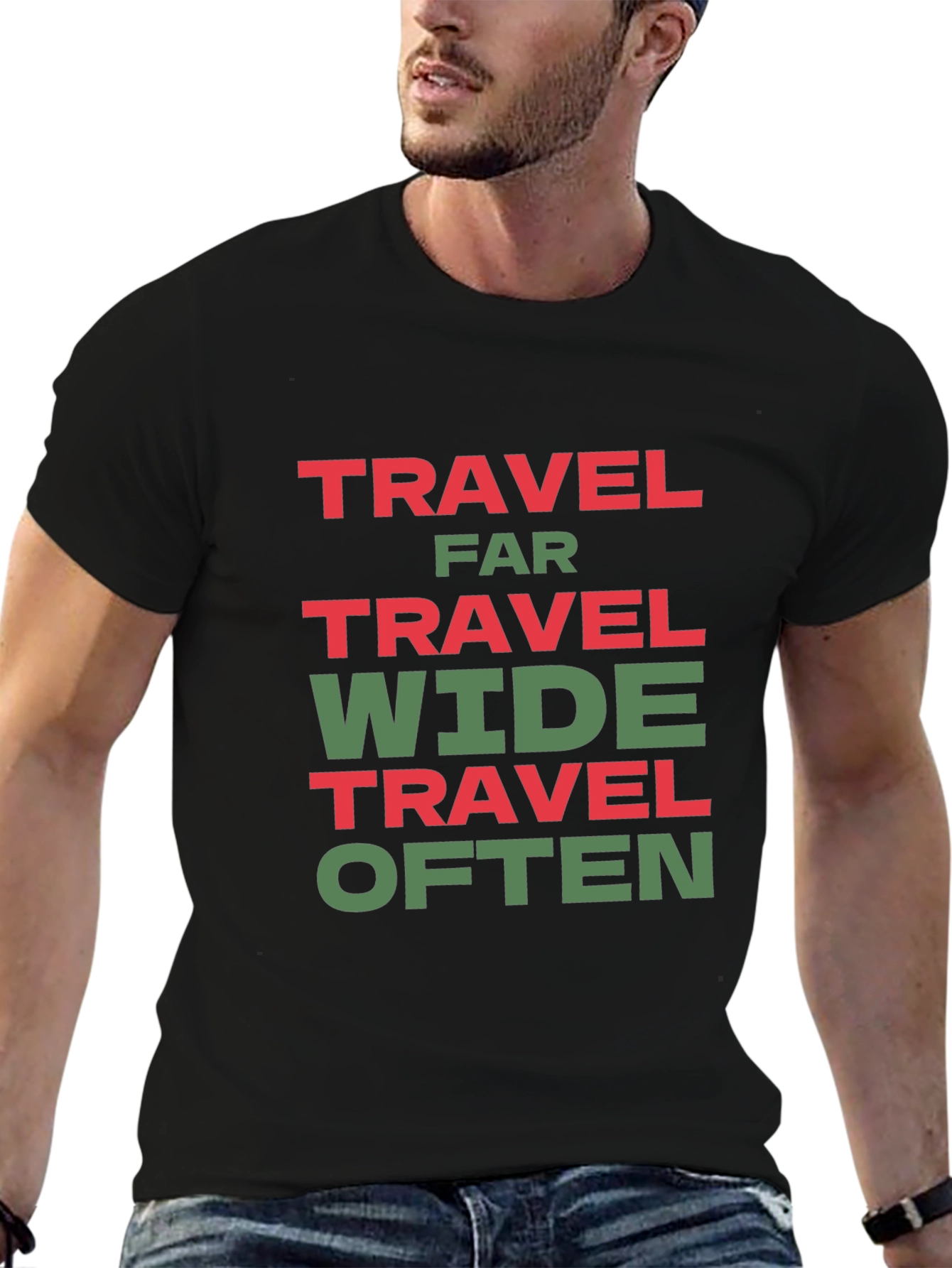 Black Travel Far Wide Often T-Shirt - Black Cotton Tee view 6
