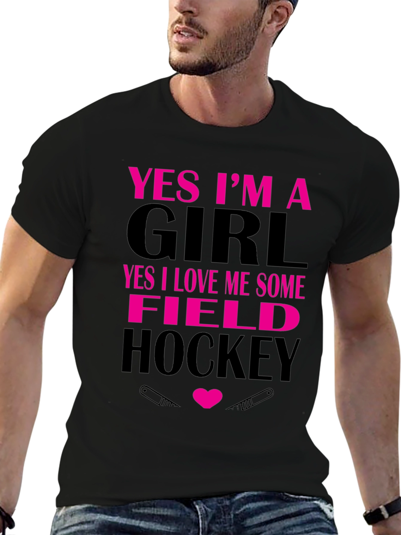 Black Yes I'm a Girl Field Hockey T-Shirt view 6