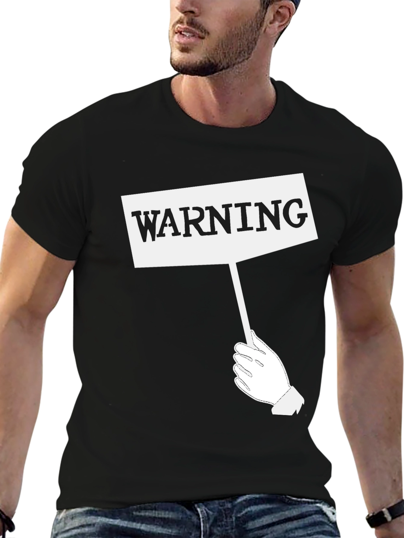 Black Warning Sign Graphic Tee - Funny Novelty T-Shirt view 6