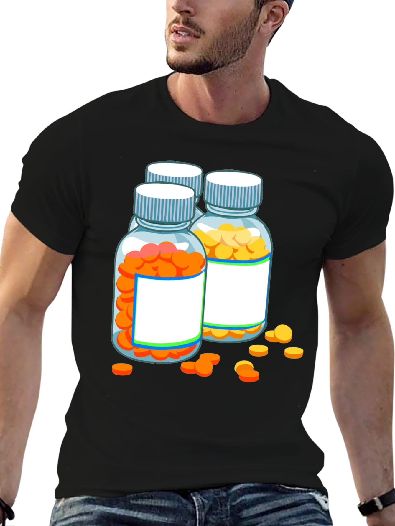 Black Pill Bottle Graphic Tee - Novelty T-Shirt view 6