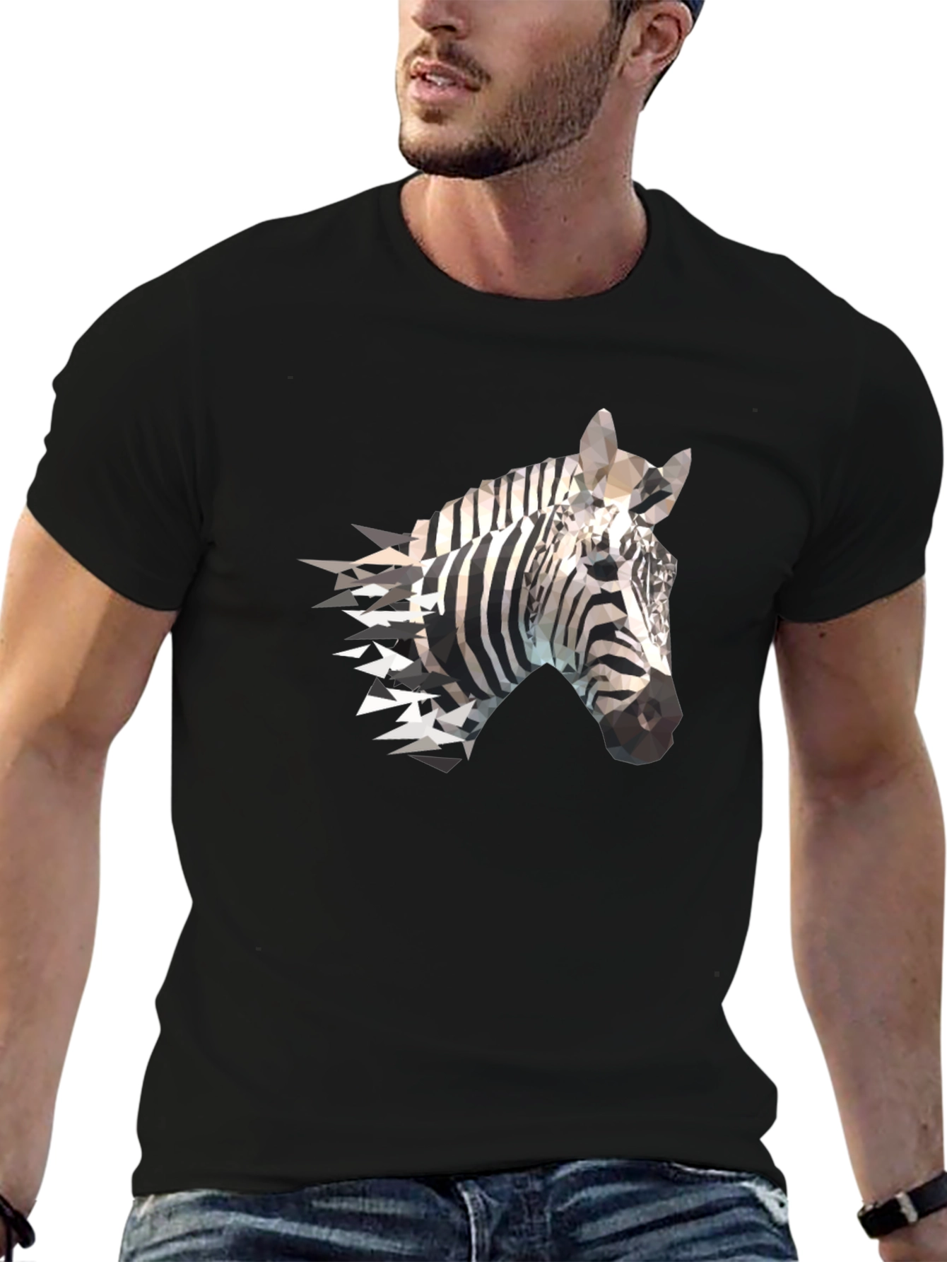 Black Geometric Zebra Print Black T-Shirt view 6