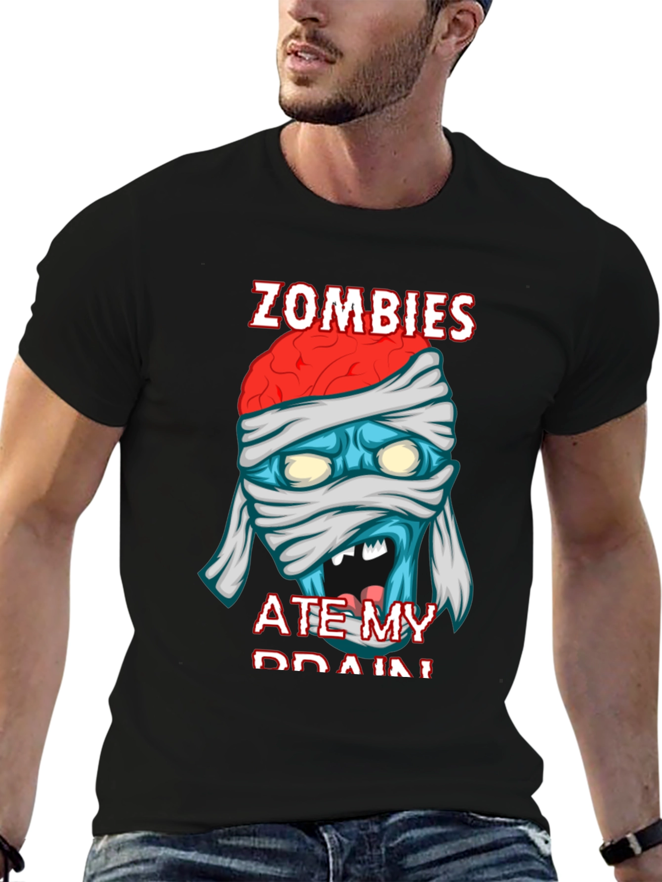 Black Zombies Ate My Brain Funny Graphic T-Shirt view 6
