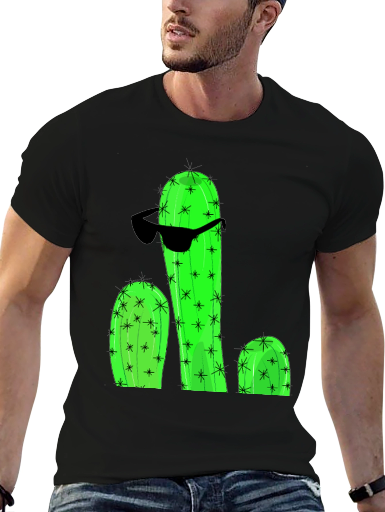 Black Cool Cactus Graphic T-Shirt view 6
