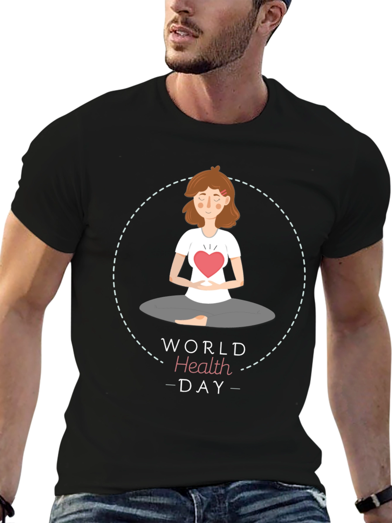 Black World Health Day Meditation T-Shirt - Heart Chakra view 6
