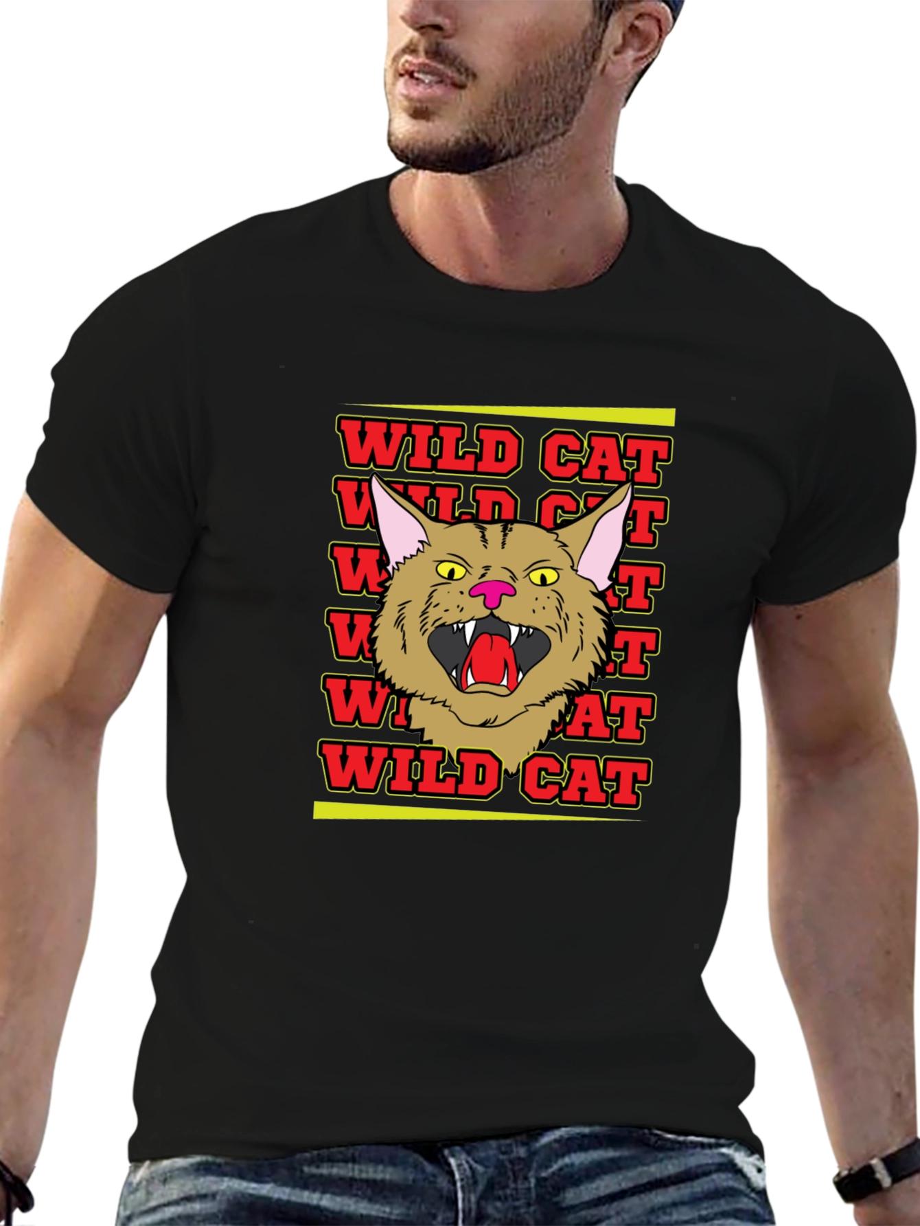 Black Wildcat Graphic Tee - Angry Cat Design view 6