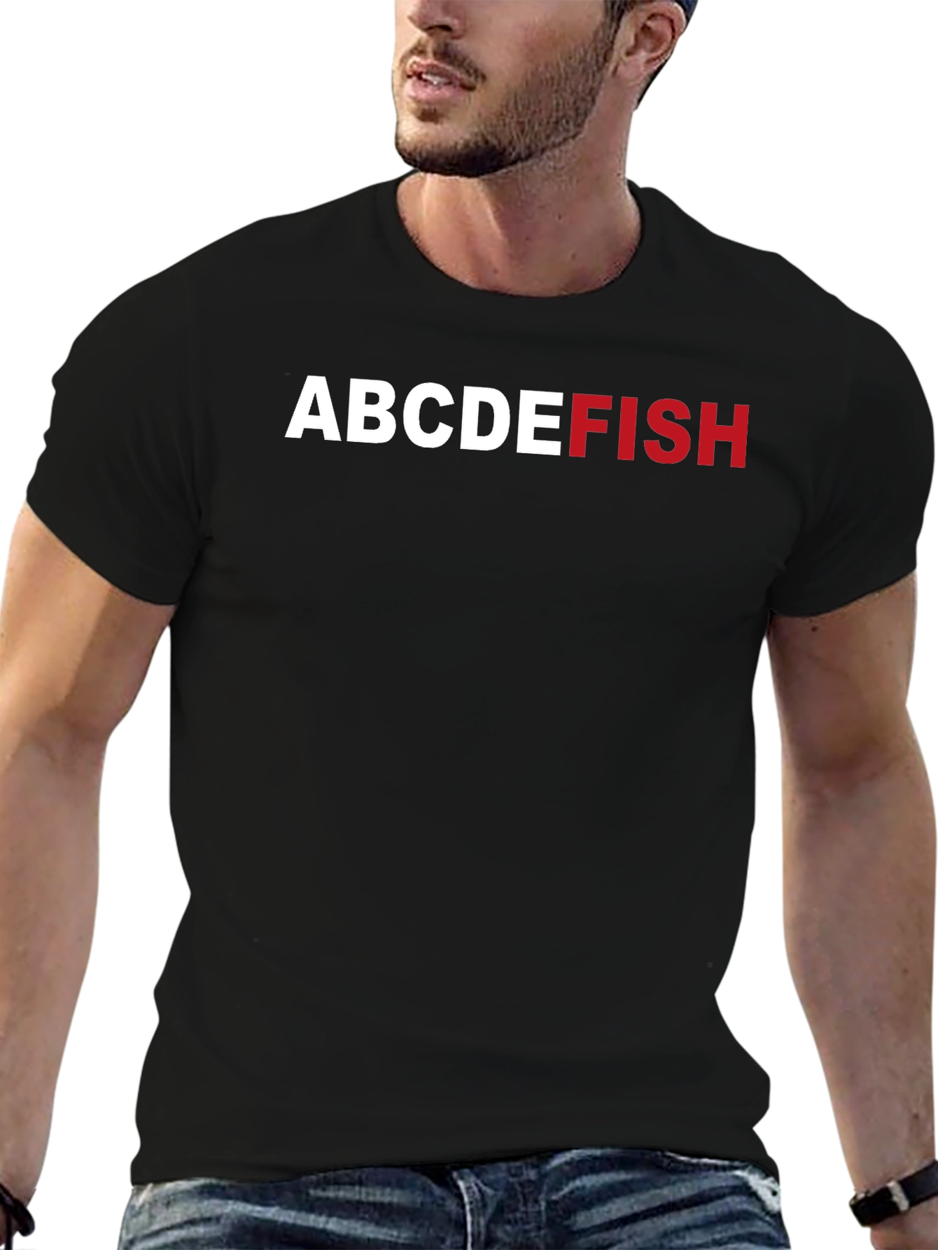 Black ABCDEFISH Graphic Tee - Funny Alphabet Pun Shirt view 6