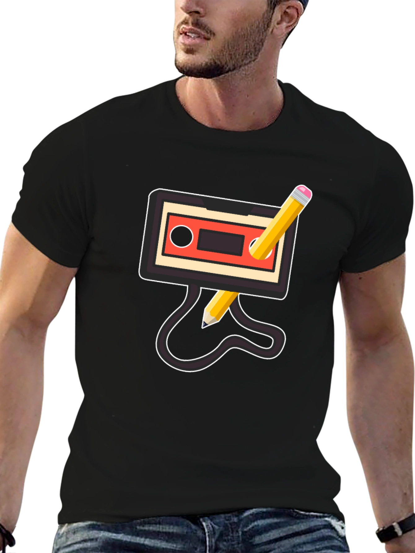 Black Retro Mixtape Pencil T-Shirt view 6