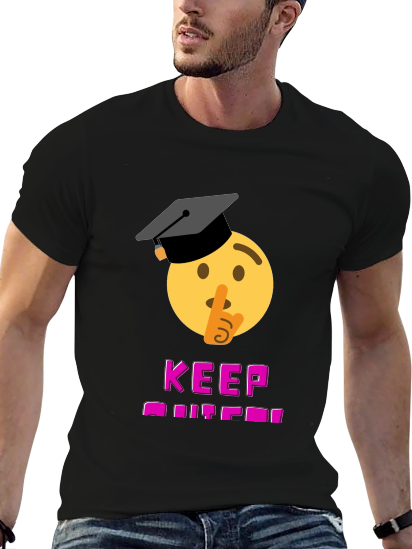 Black Keep Quiet Graduate Emoji T-Shirt - Black view 6
