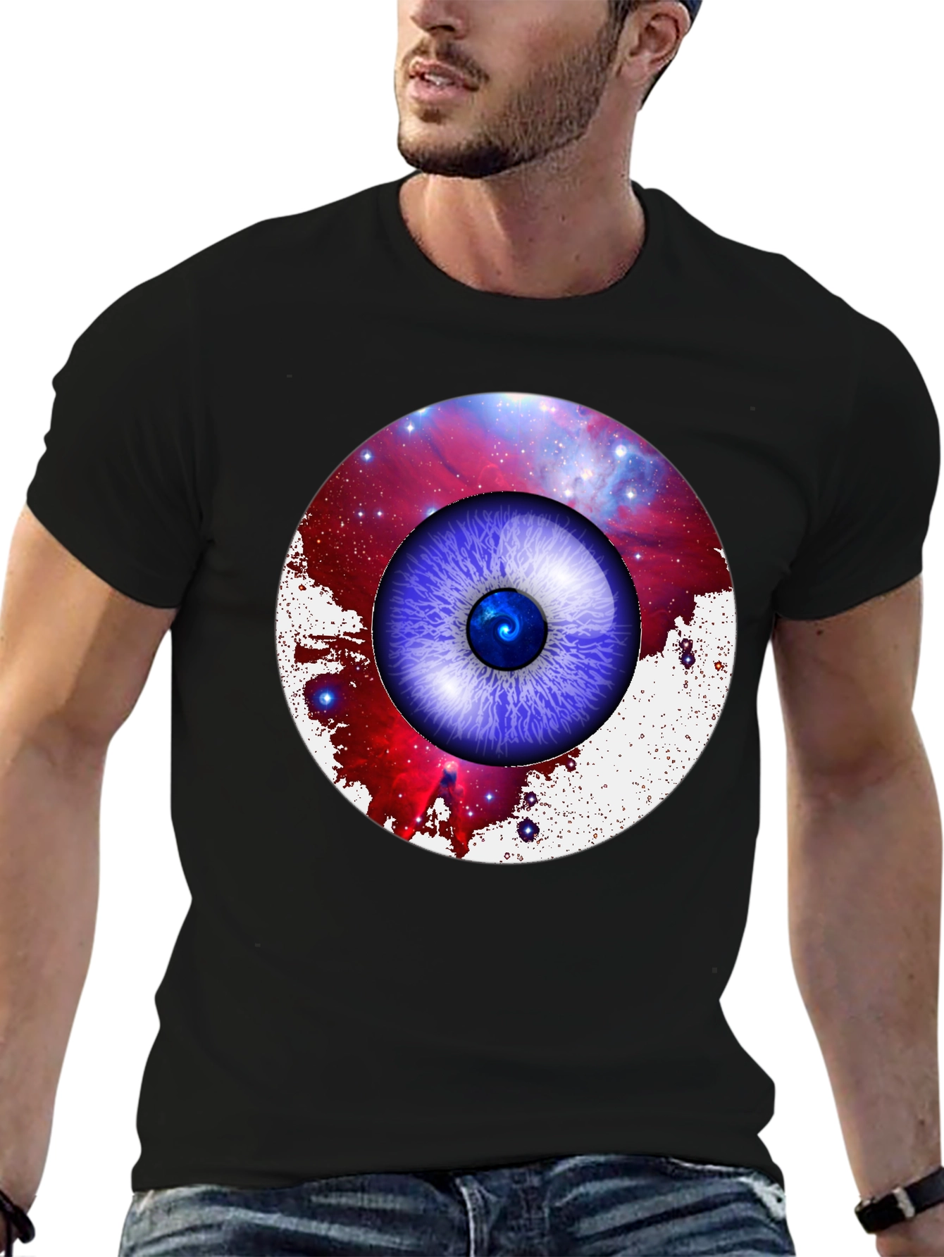 Black Galaxy Eye Graphic Print Crew Neck T-Shirt view 6