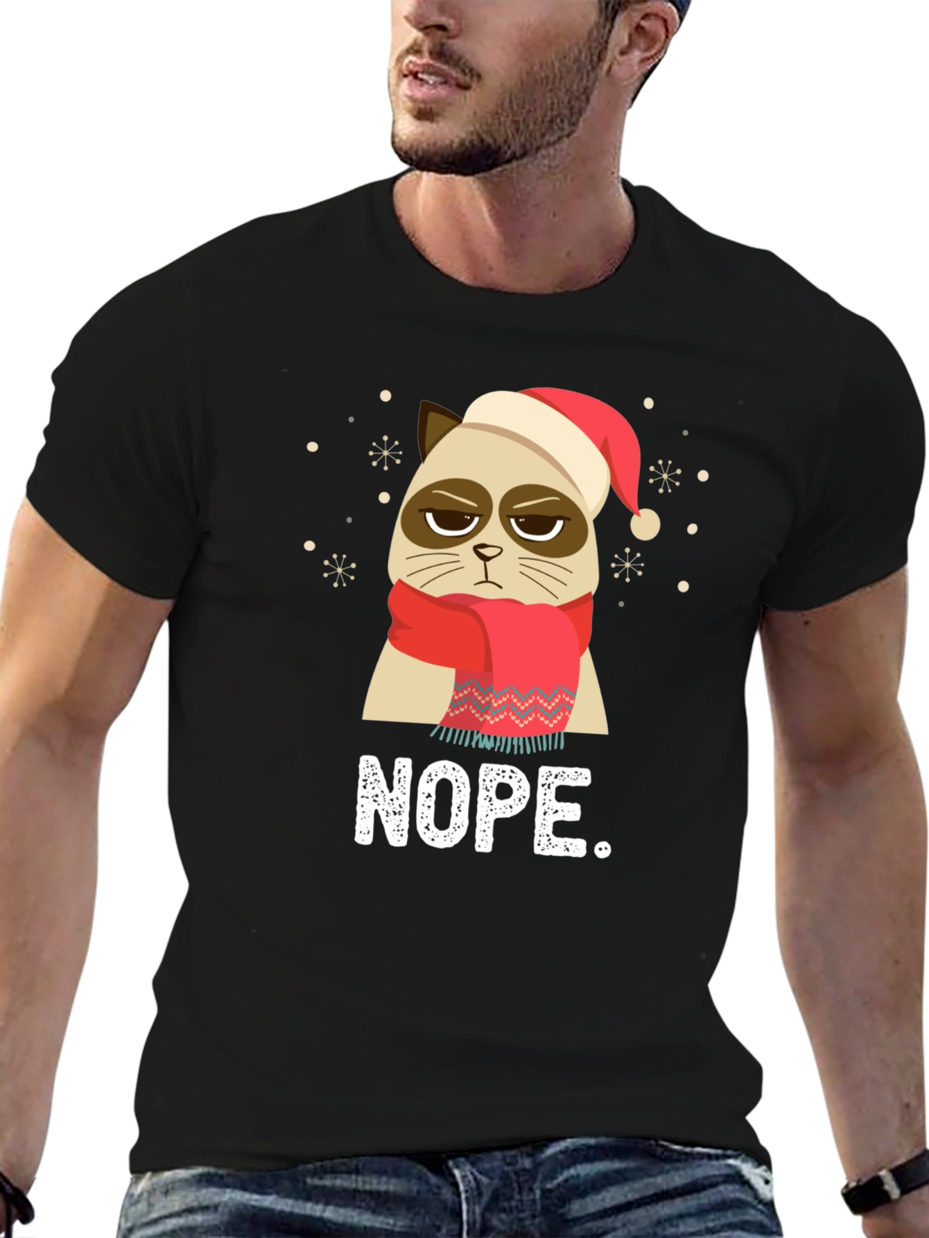 Black Grumpy Cat NOPE Christmas T-Shirt view 6