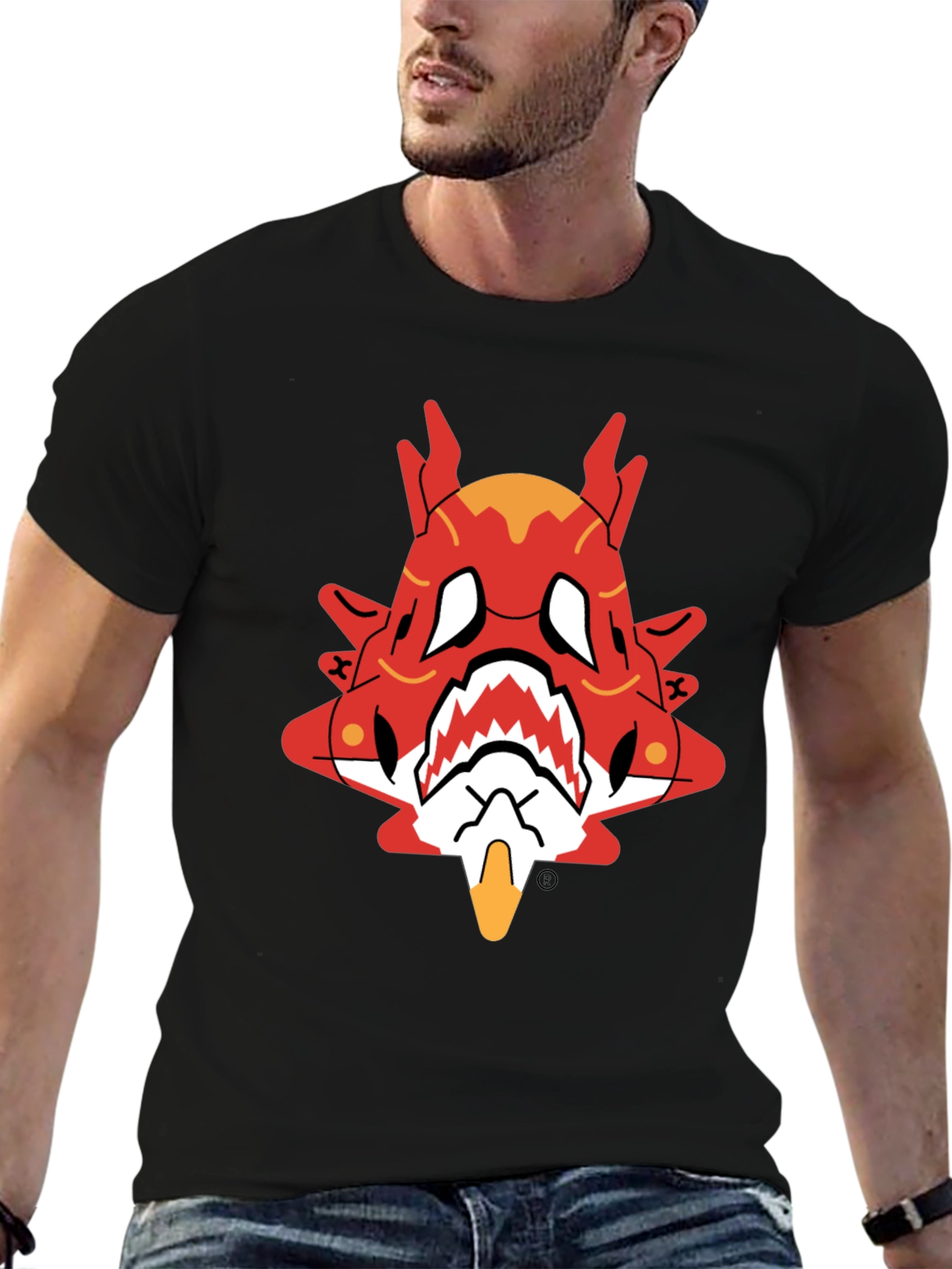 Black Bold Graphic Tee: Red Monster Print Black T-Shirt view 6