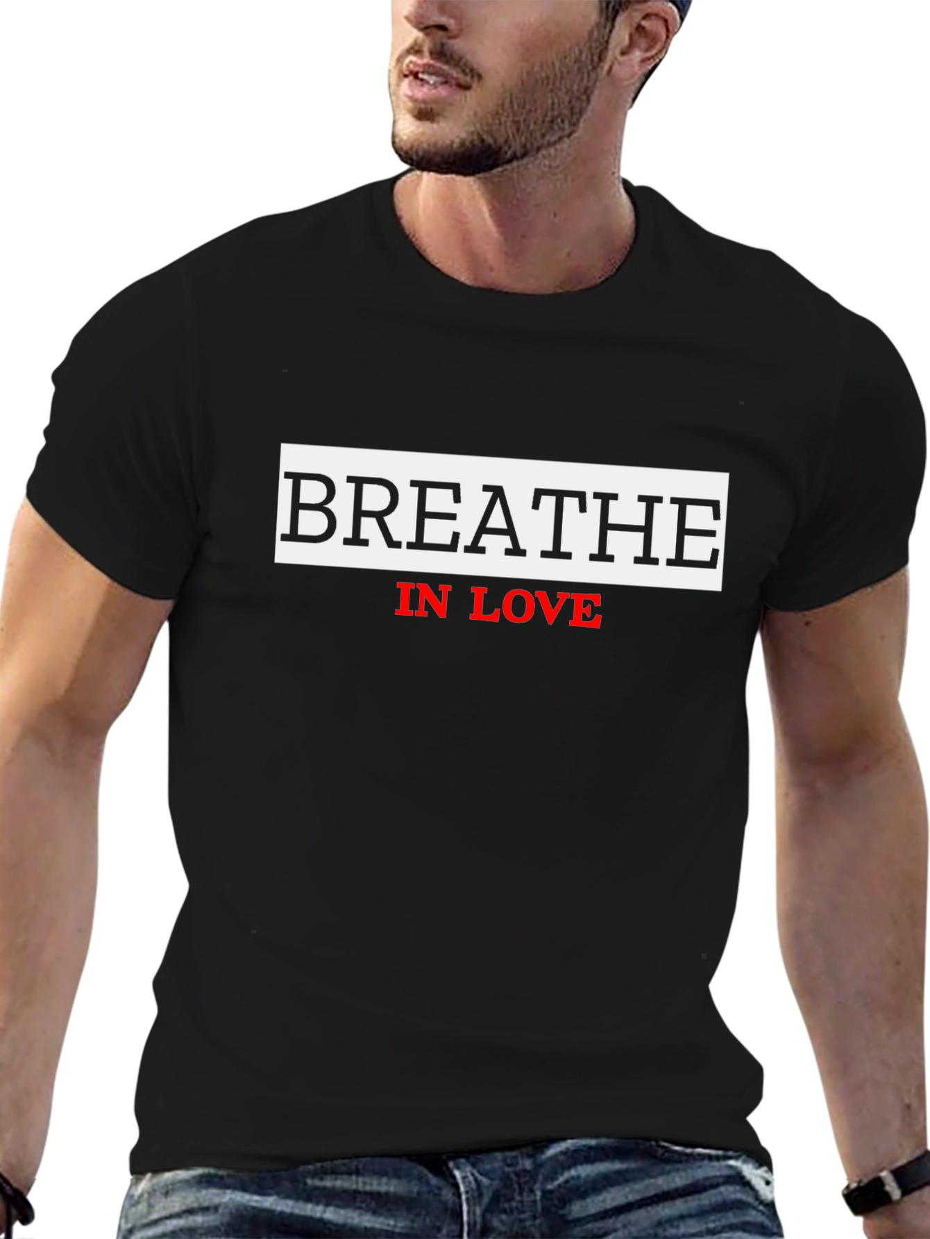 Black Breathe In Love Graphic Tee - Stylish Unisex Black T-Shirt view 6