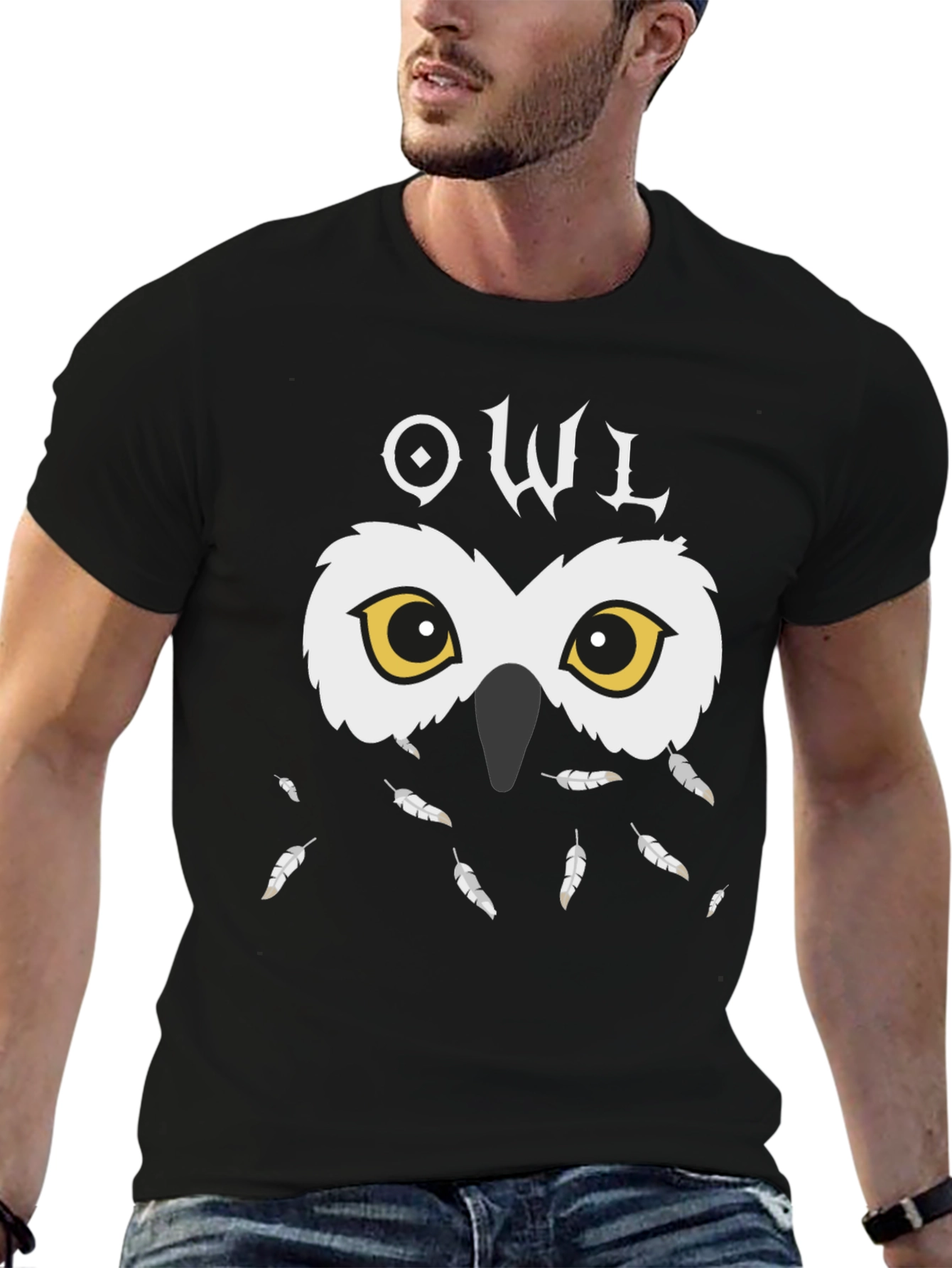 Black Owl Graphic Black T-Shirt - Unique Design view 6