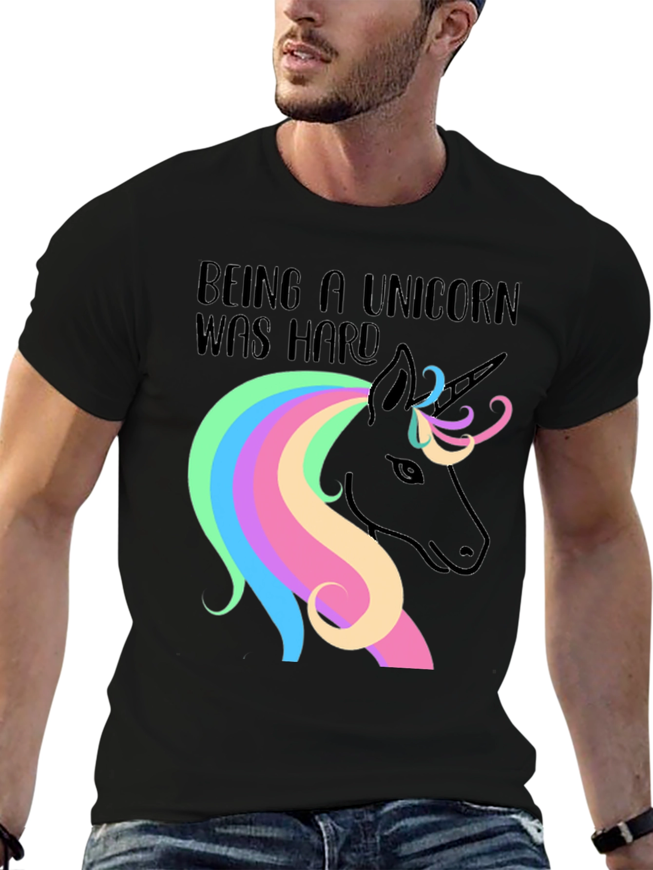 Black Being a Unicorn Was Hard Black Graphic T-Shirt view 6