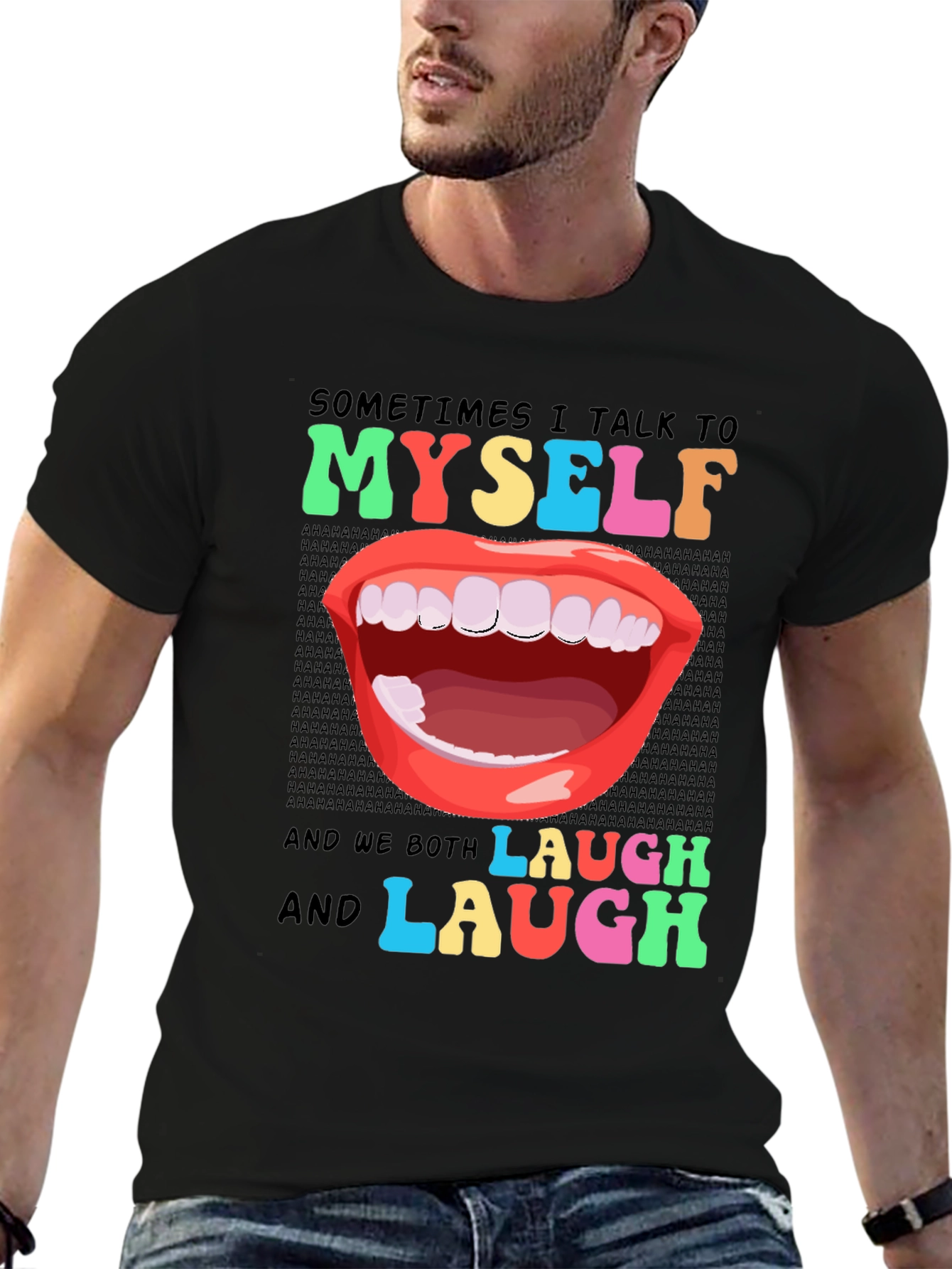 Black Funny Sarcastic Humor T-Shirt: I Talk to Myself view 6