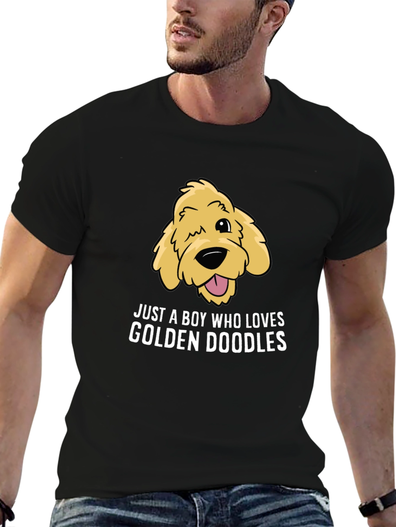 Black Golden Doodle Lover T-Shirt, Boy's Cute Dog Tee view 6