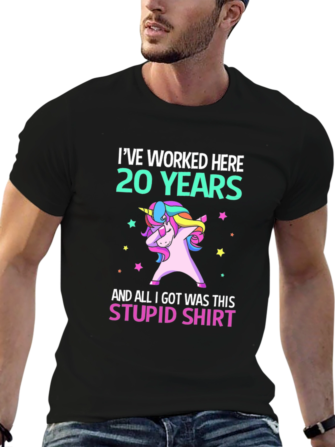 Black I've Worked Here 20 Years Unicorn T-Shirt view 6