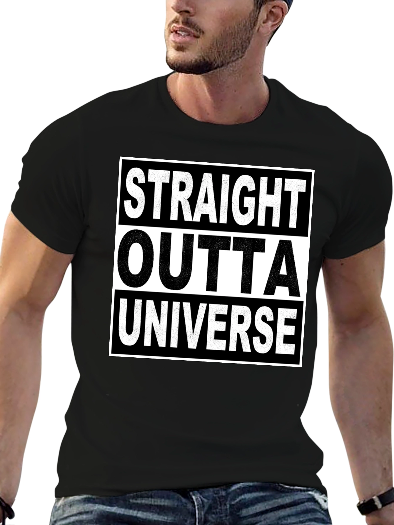 Black Straight Outta Universe T-Shirt view 6