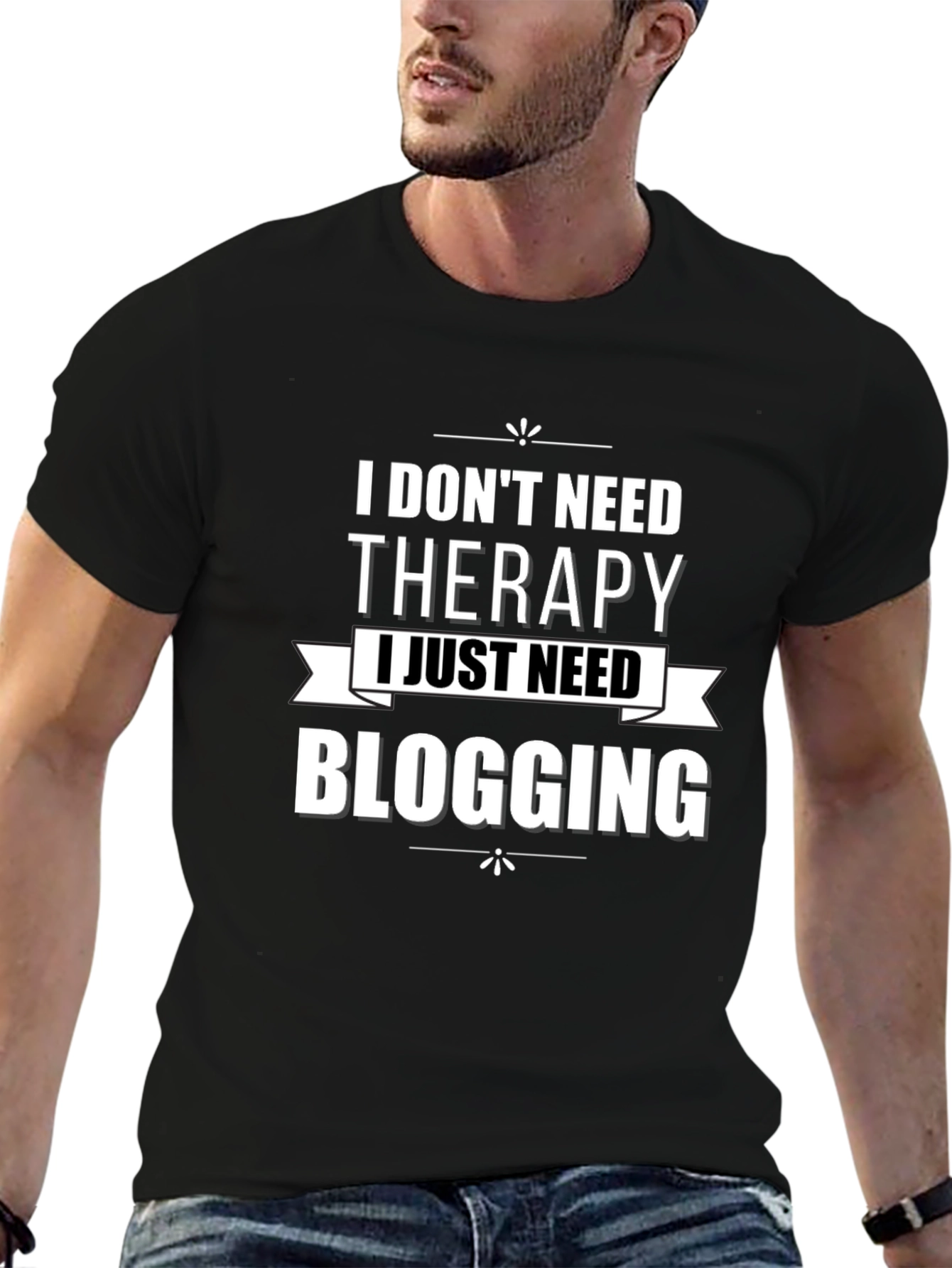 Black Funny Blogger T-Shirt - No Therapy, Just Blogging! view 6