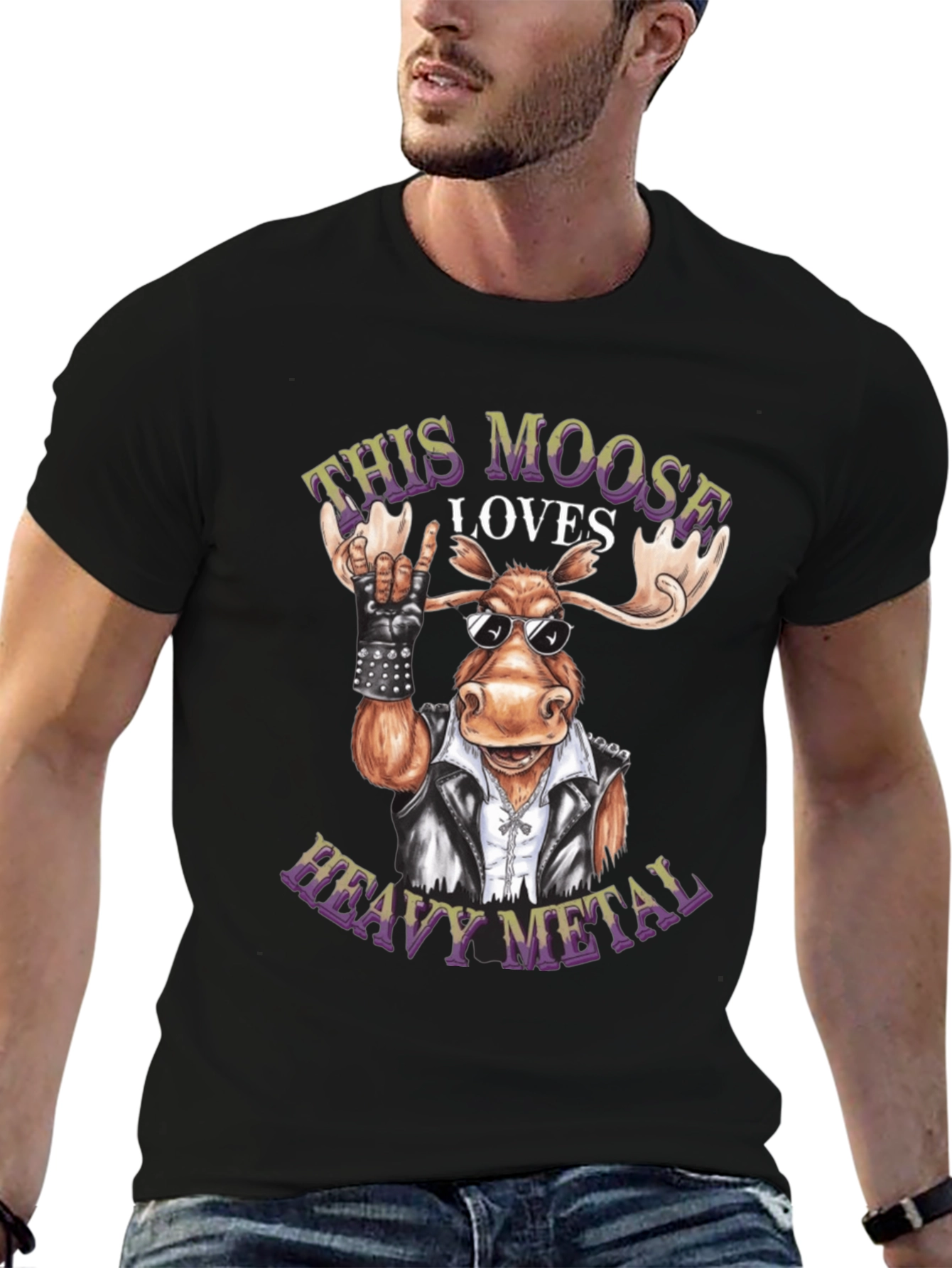Black Heavy Metal Moose Graphic Tee - Rock On! view 6
