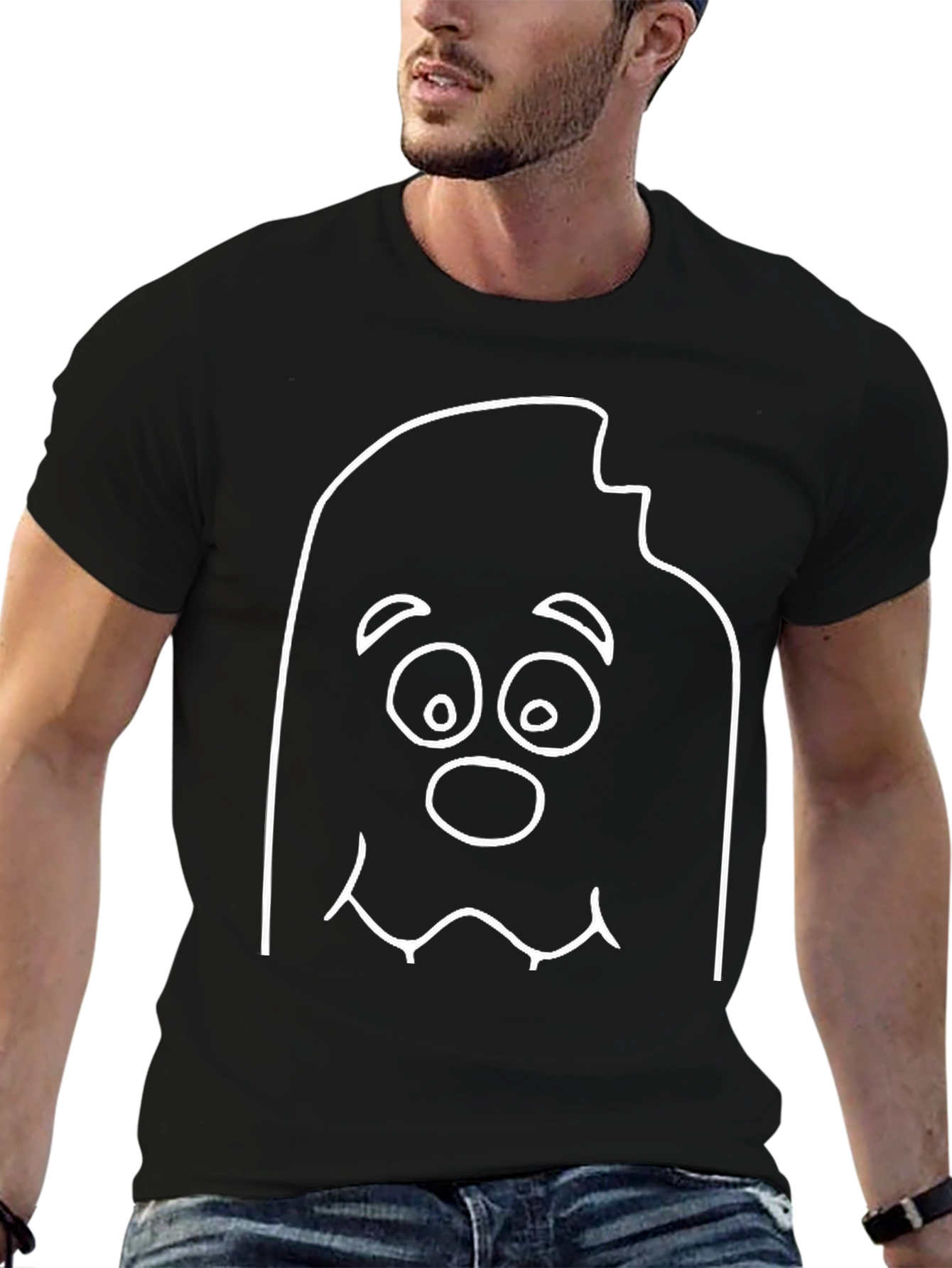 Black Funny Cartoon Ghost Black T-Shirt view 6
