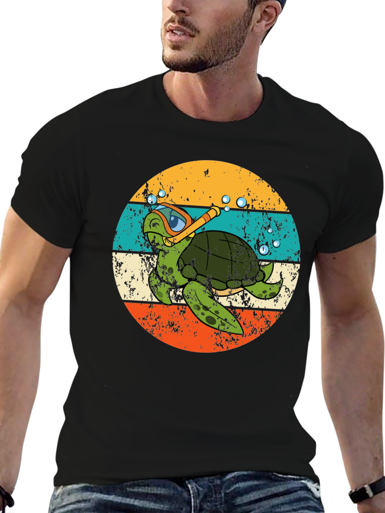 Diving Turtle Graphic Tee - Vintage Style - 6