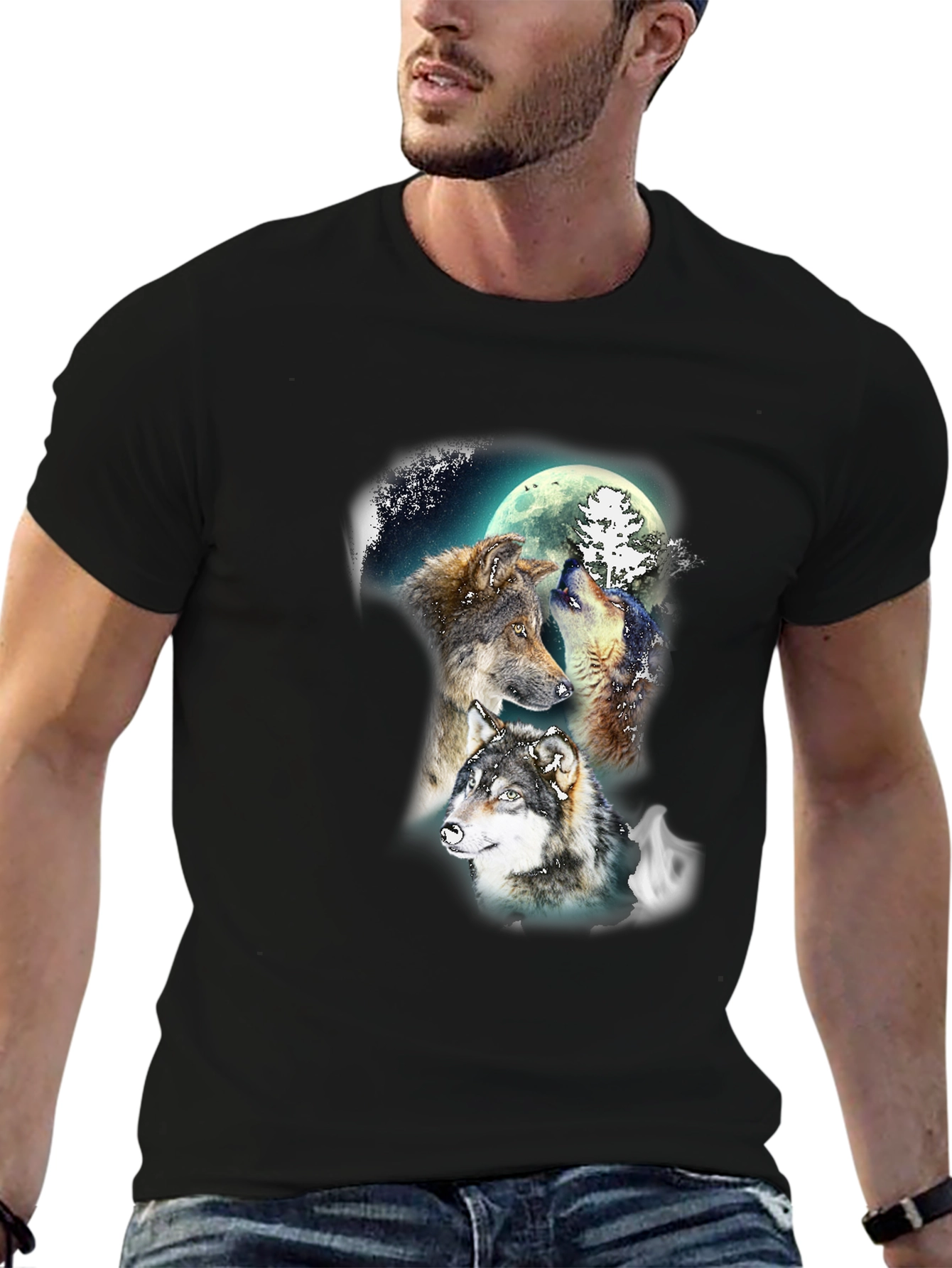 Black Wolf Moon T-Shirt - Men's Graphic Tee view 6