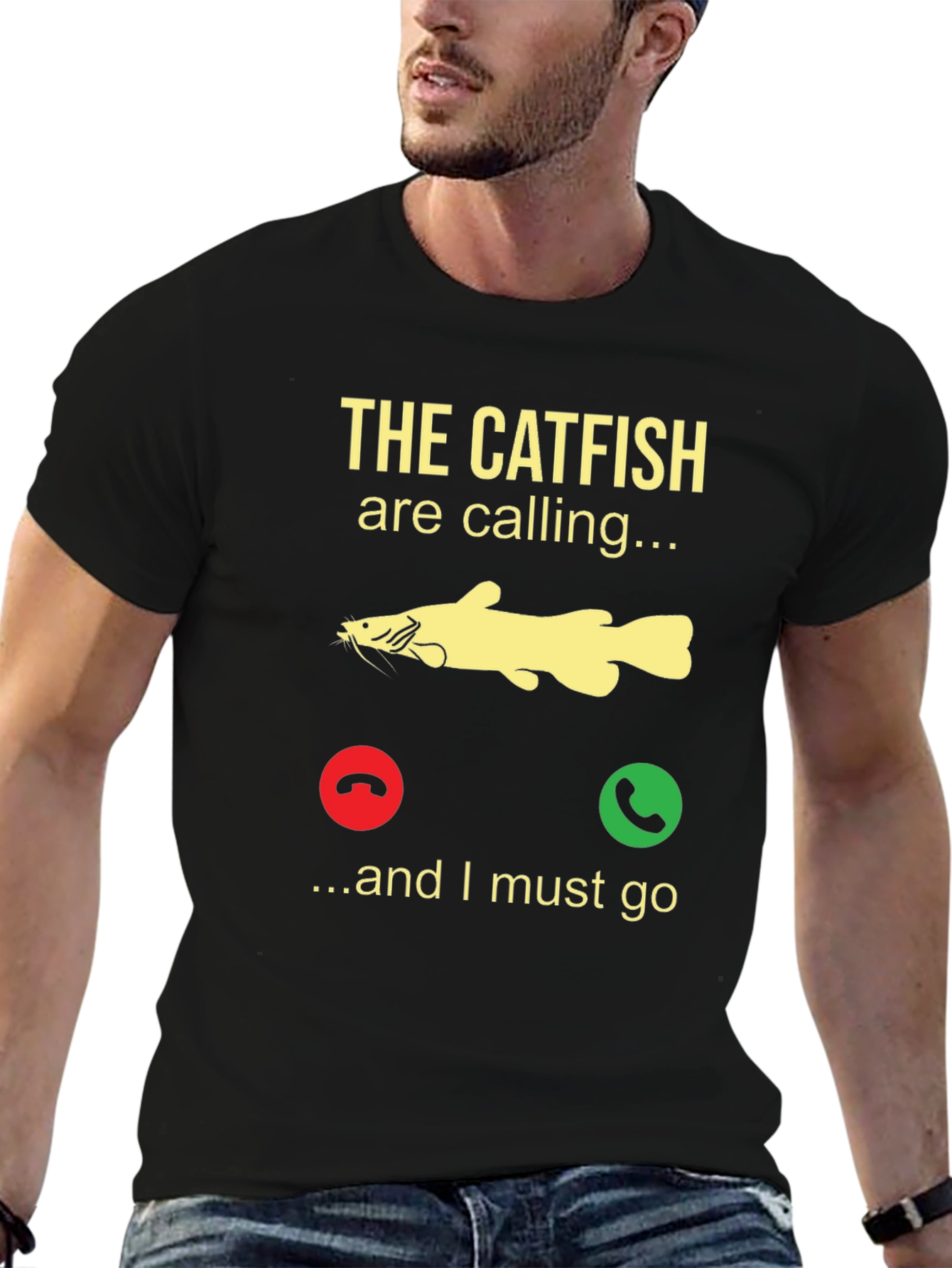 Black Catfish Calling T-Shirt - Fishing Humor Tee view 6