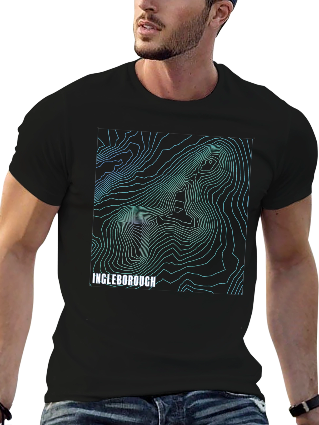 Black Ingleborough Topographic Map T-Shirt view 6