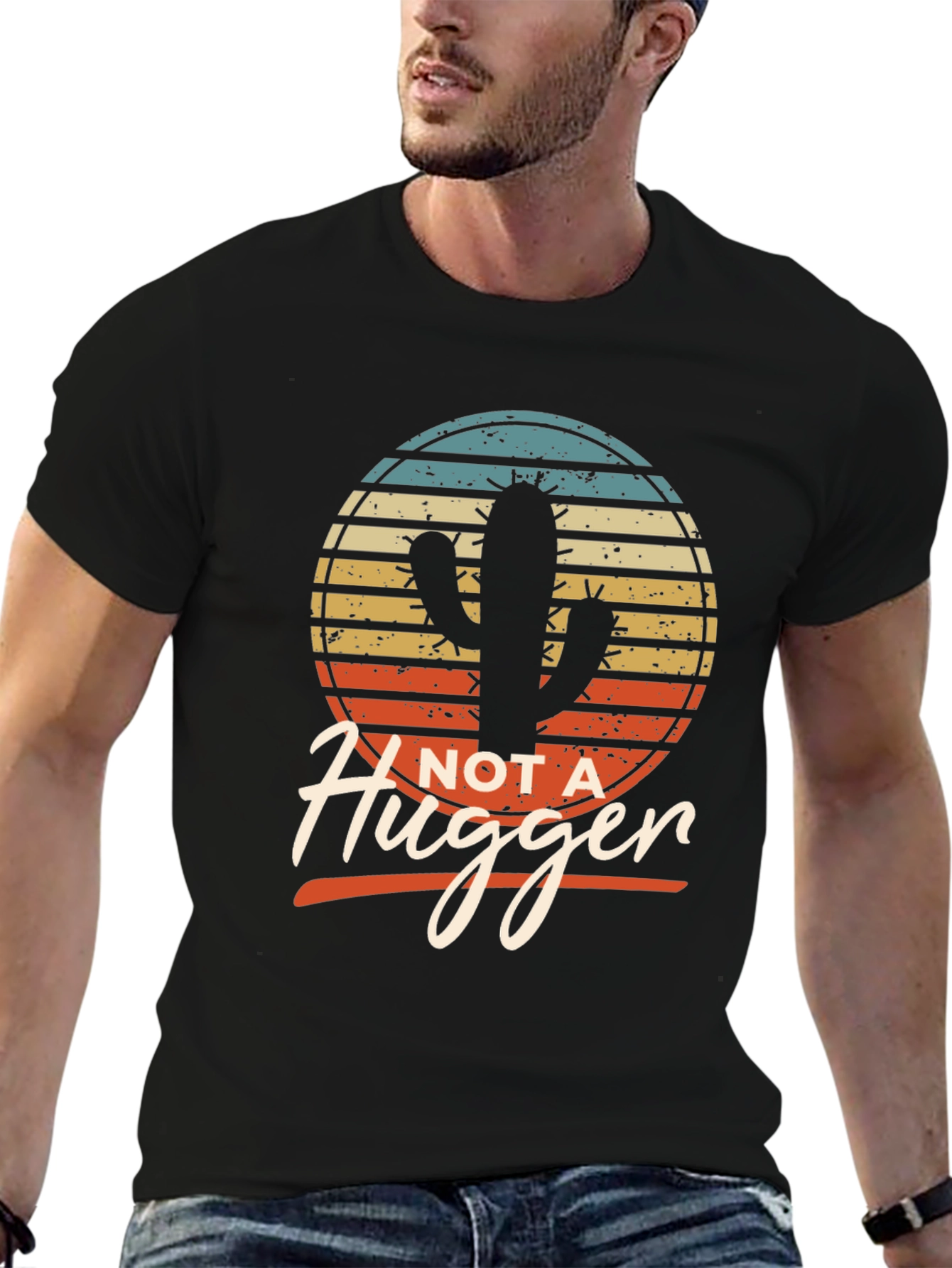 Black Not a Hugger Cactus T-Shirt - Funny Graphic Tee view 6