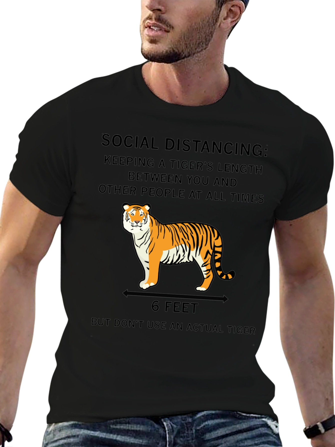 Black Social Distancing Tiger T-Shirt view 6