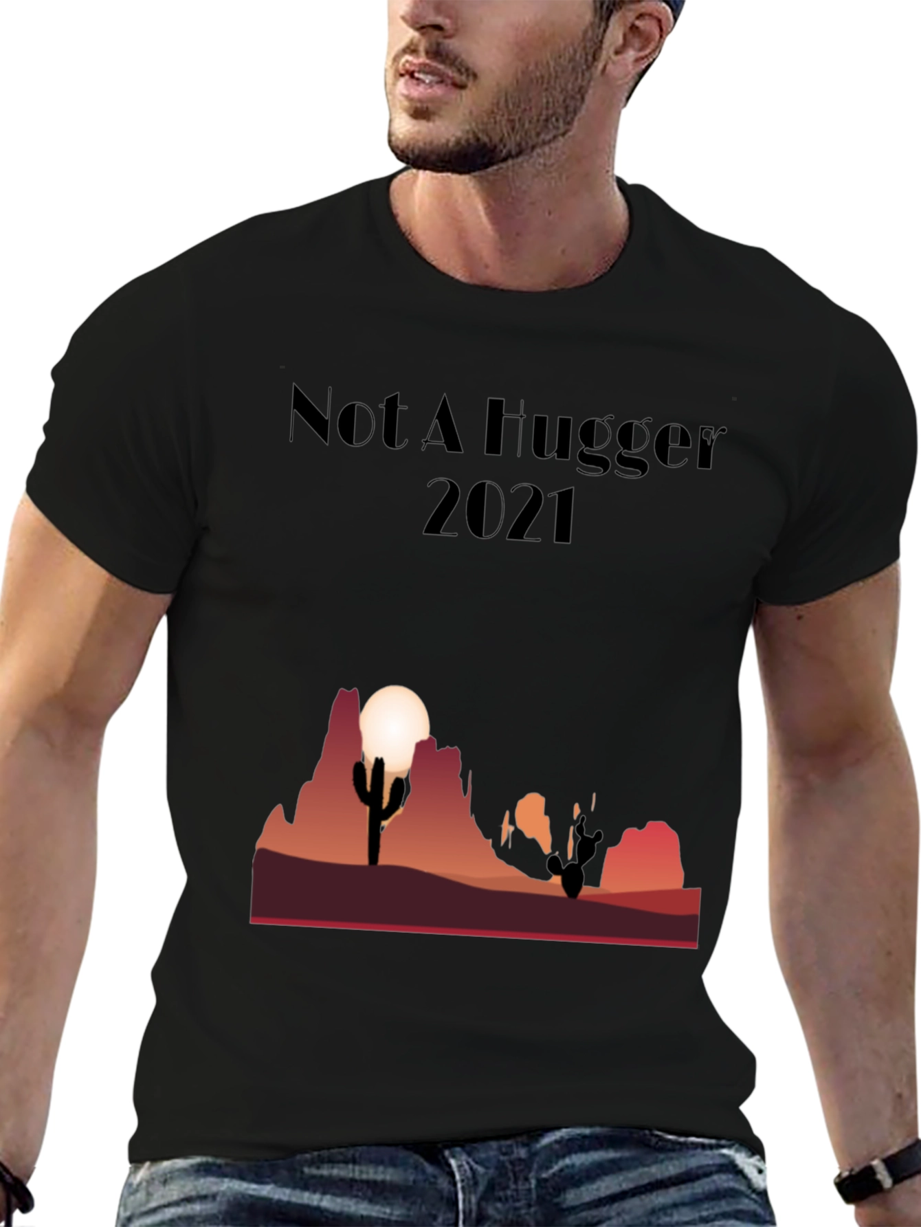 Black Not A Hugger Cactus Desert Graphic Tee view 6