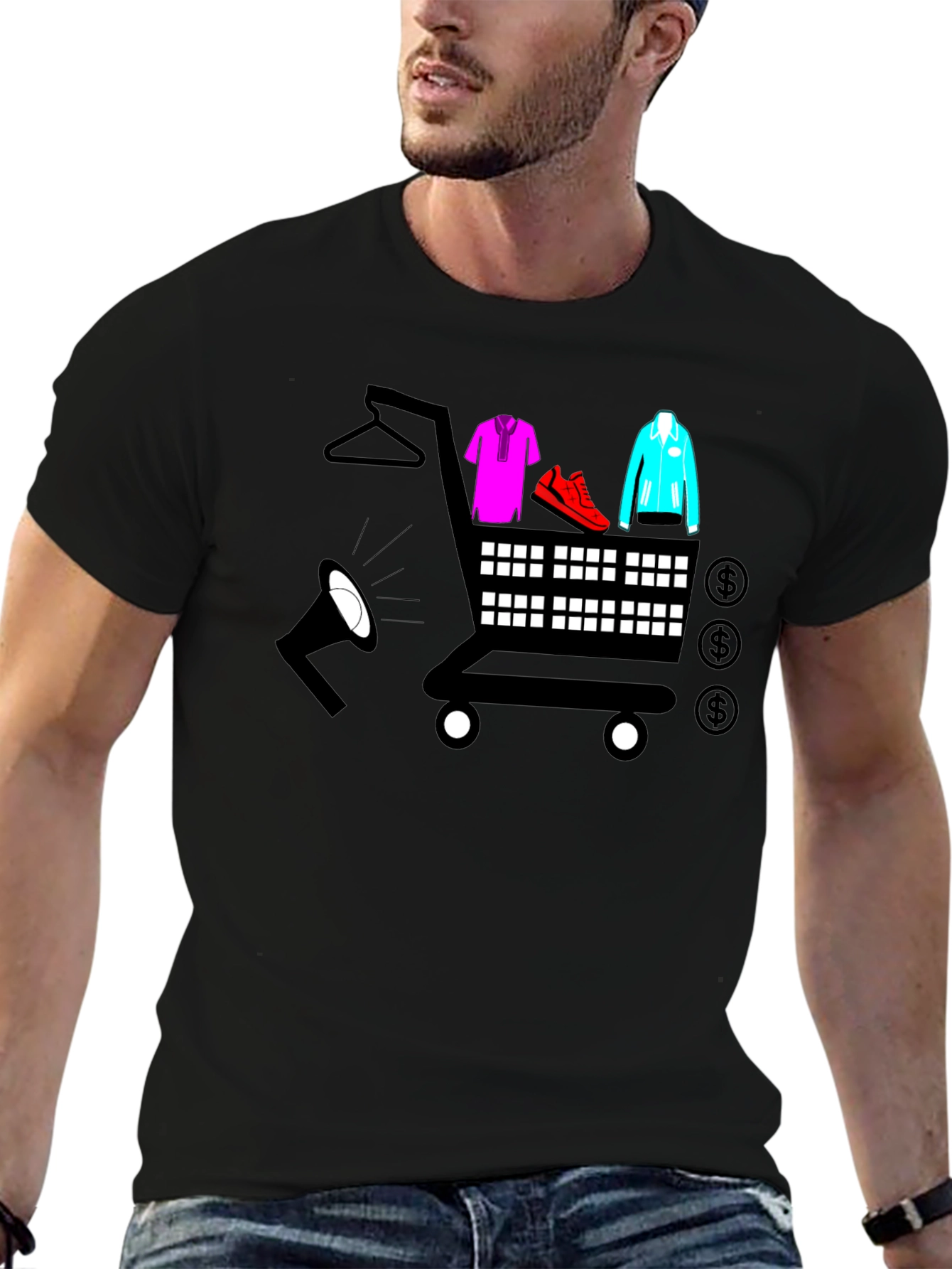 Black Shopping Cart T-Shirt - Black Novelty Tee view 6