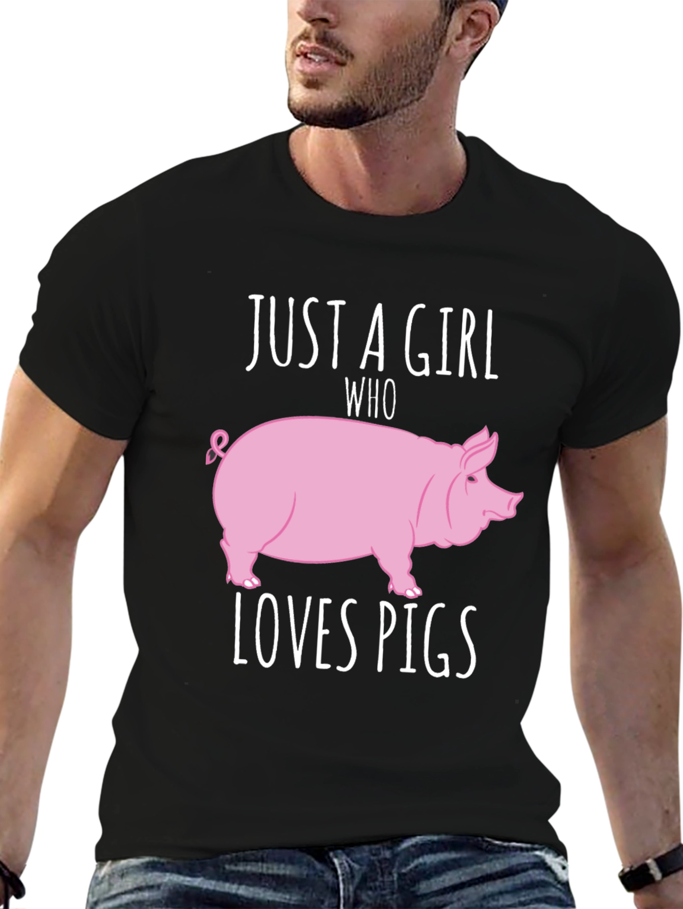 Black Just A Girl Who Loves Pigs T-Shirt view 6