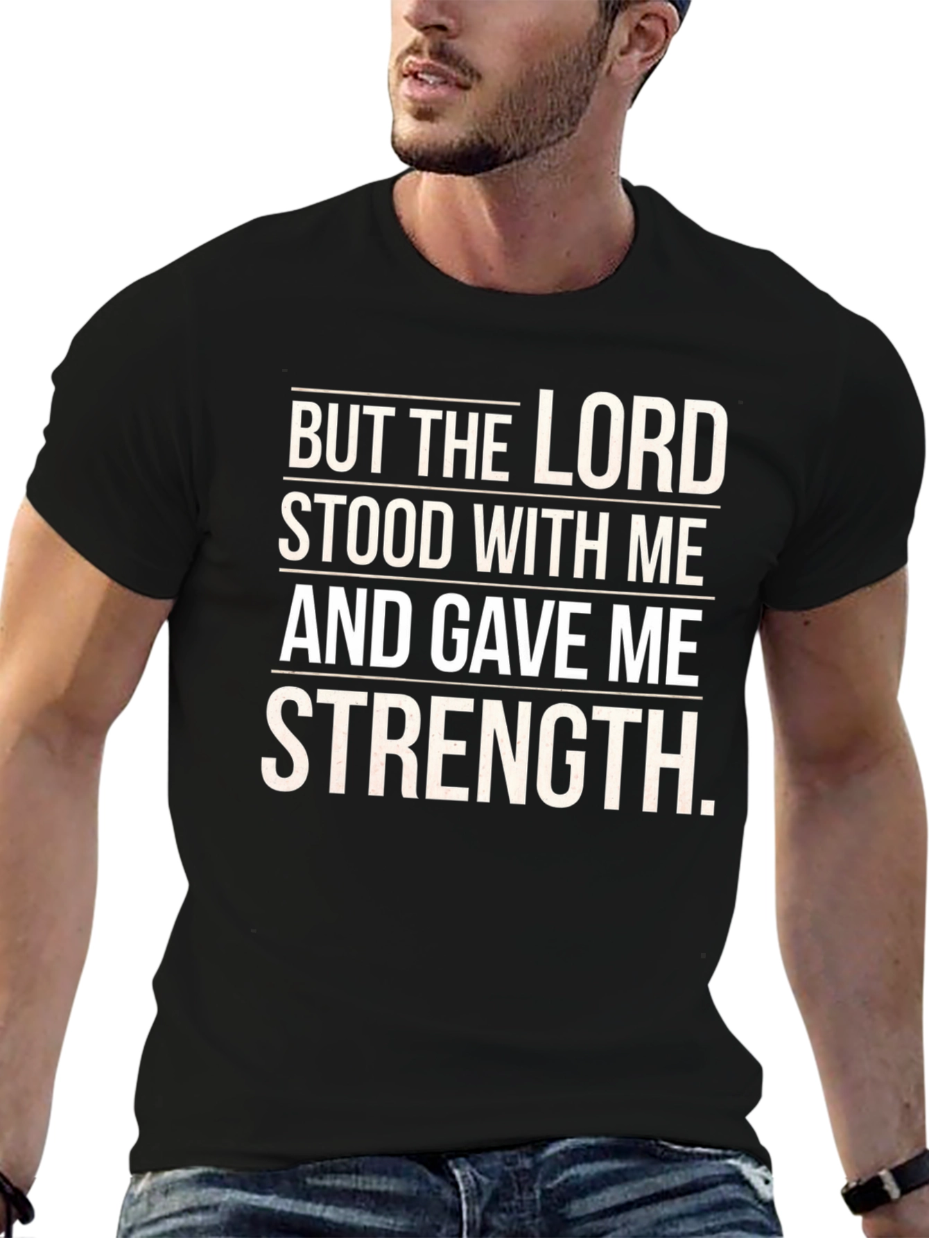 Black The Lord Gave Me Strength Black T-Shirt view 6
