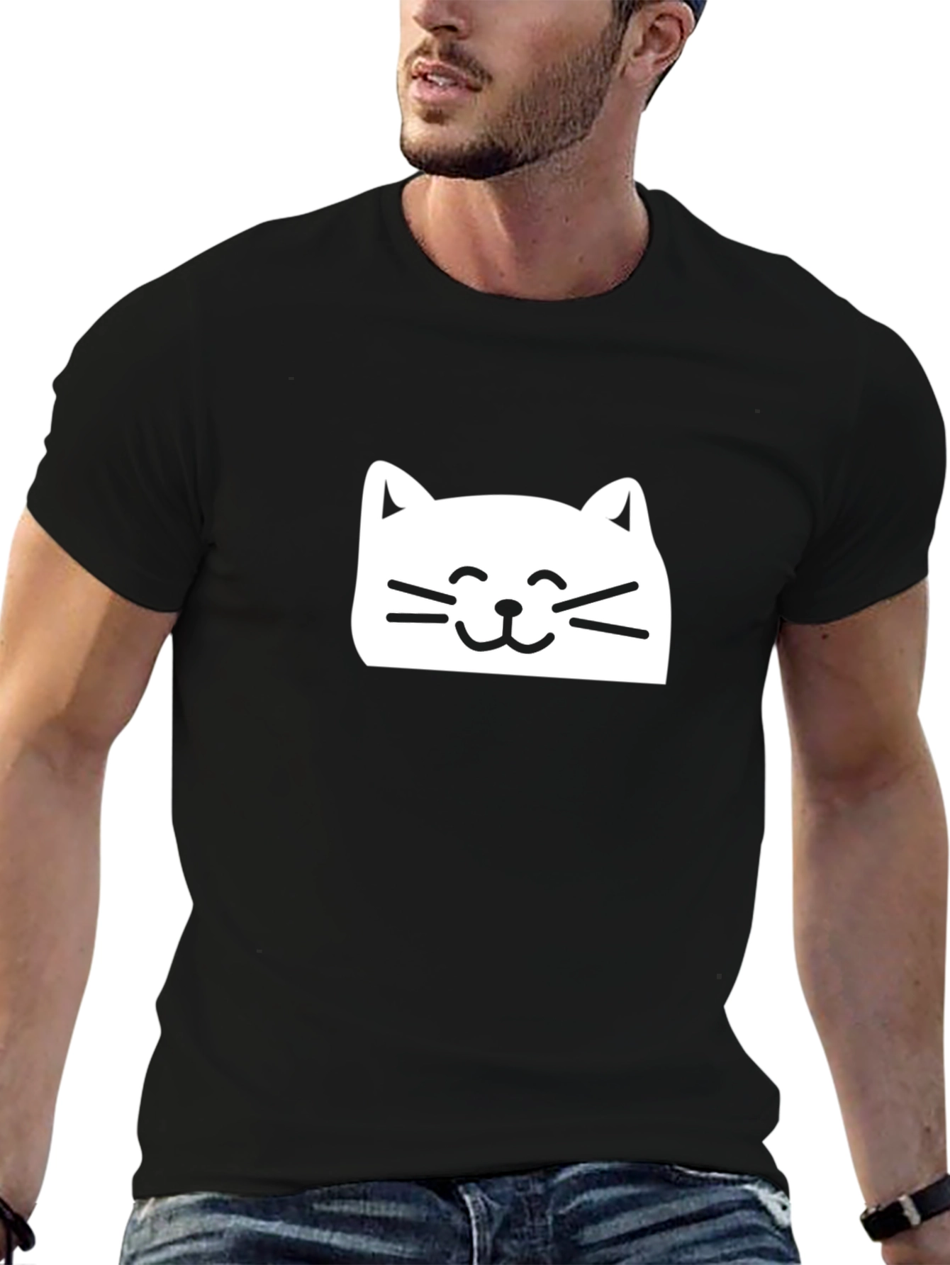 Black Cute Cat Graphic Black T-Shirt view 6