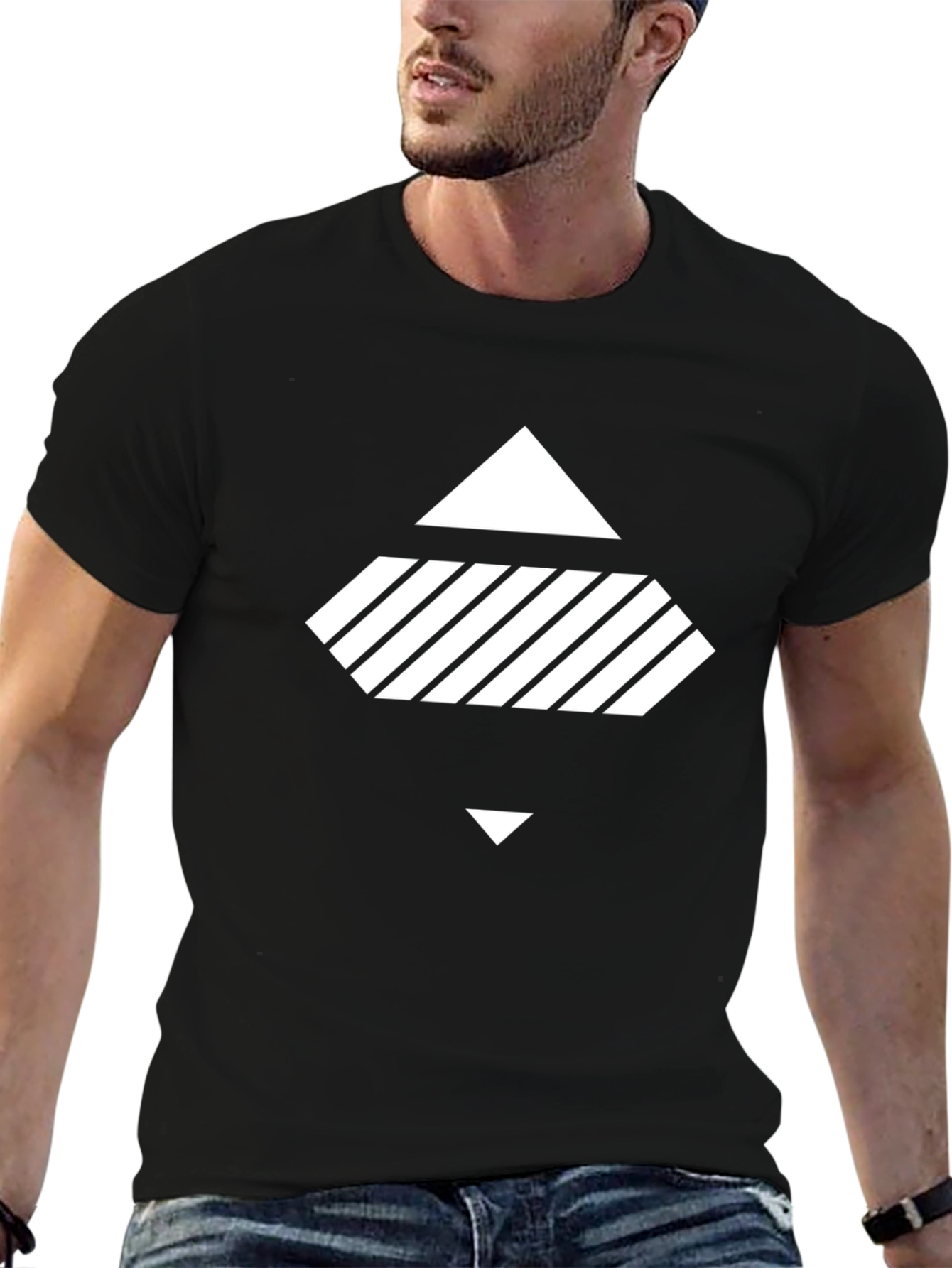 Black Geometric Graphic Black T-Shirt view 6