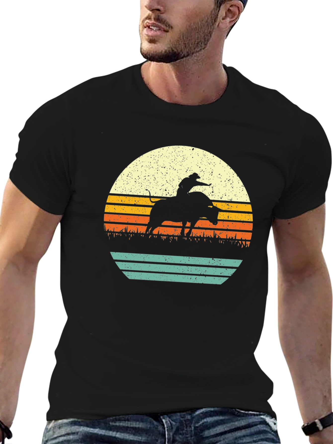 Black Retro Rodeo Sunset Graphic T-Shirt view 6