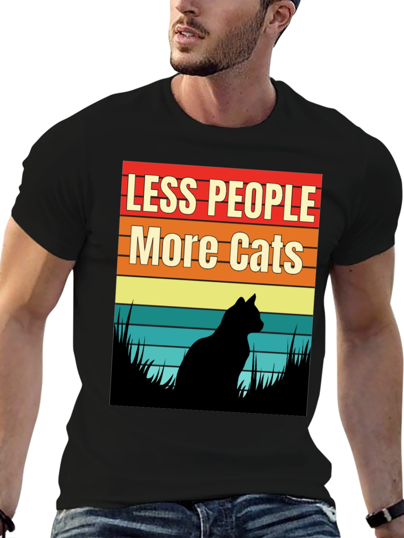 Black Less People More Cats Graphic T-Shirt view 6