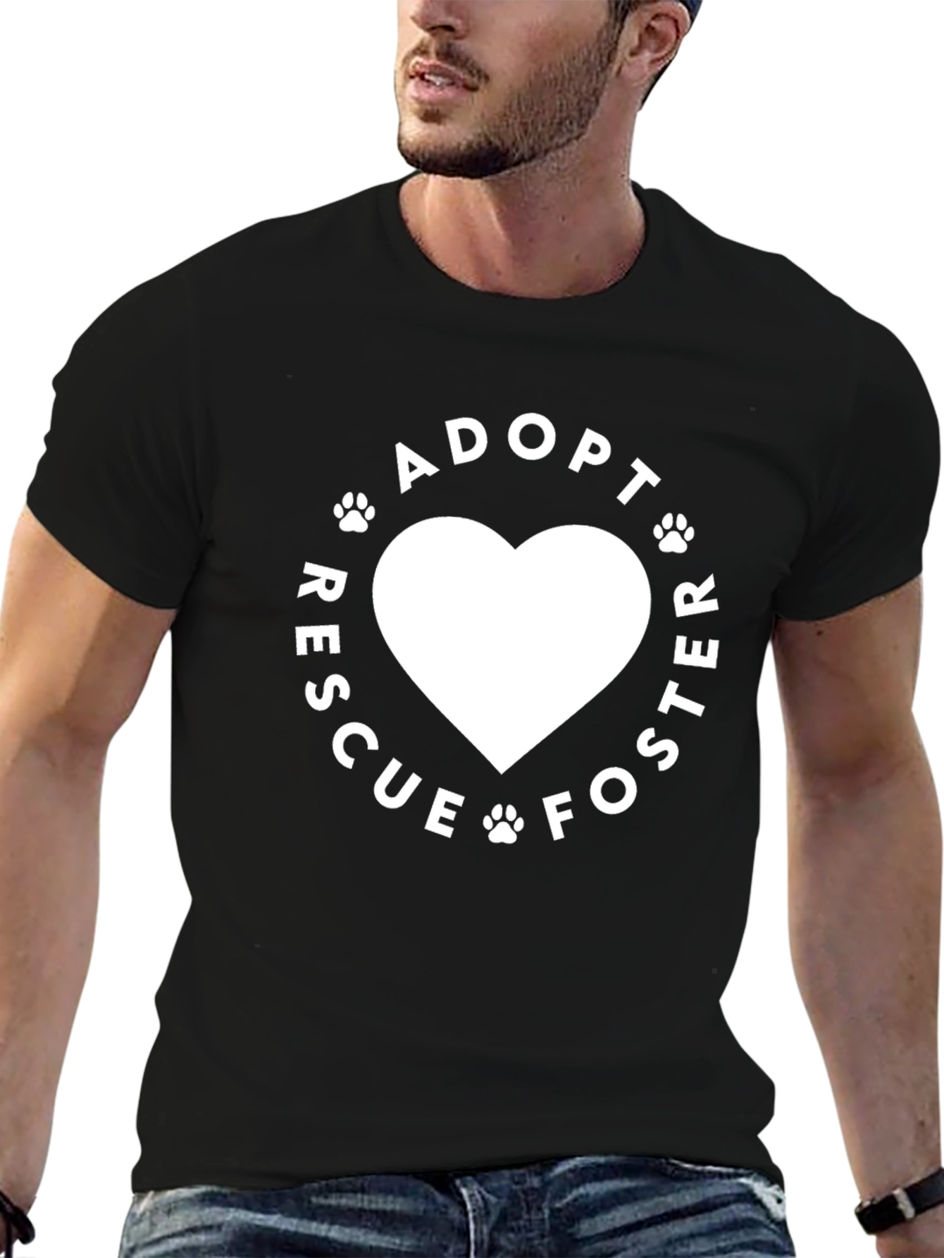 Black Adopt Rescue Foster Heart Tee - Black view 6