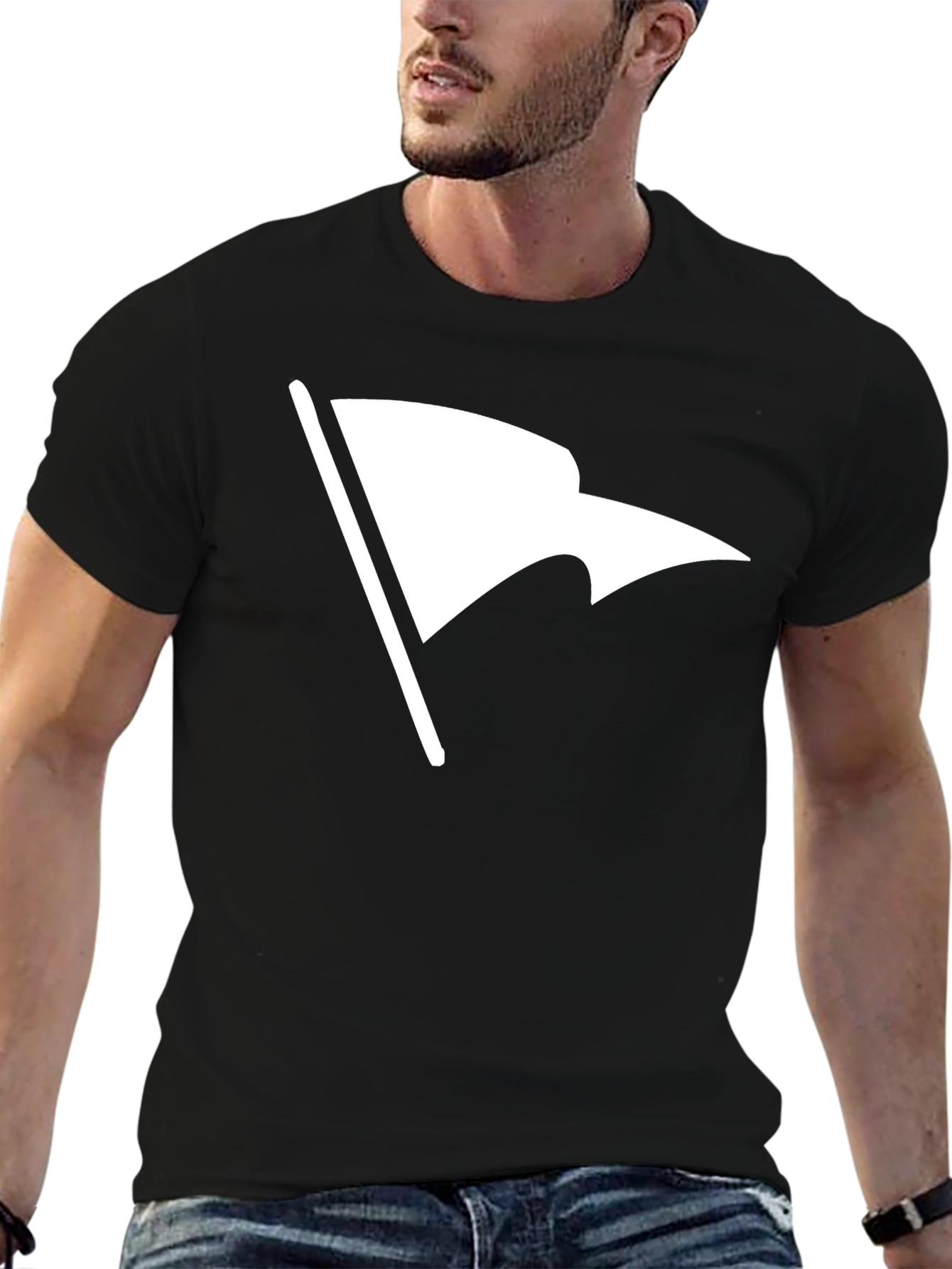 Black White Flag Graphic Black T-Shirt view 6