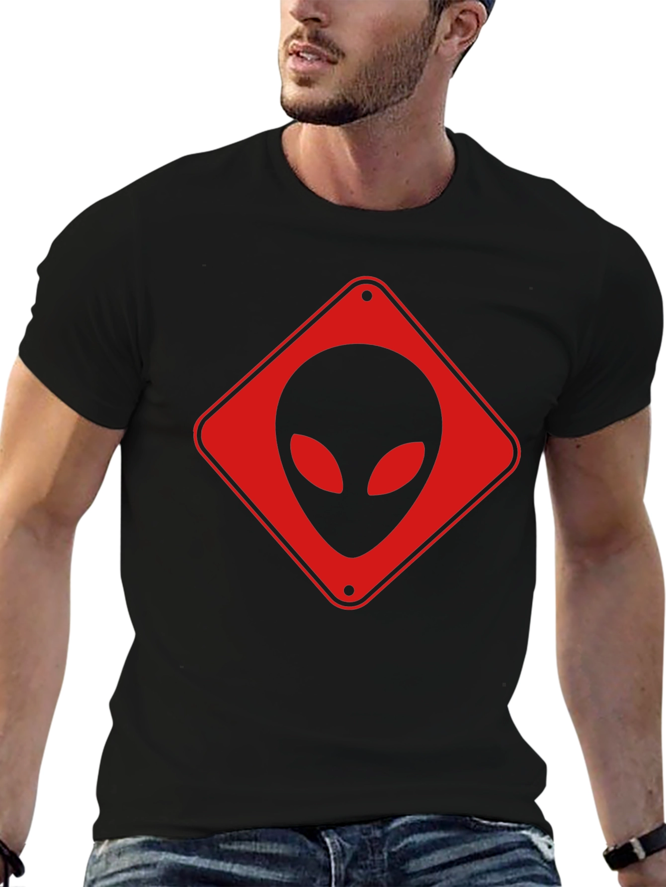 Black Alien Crossing Black T-Shirt view 6